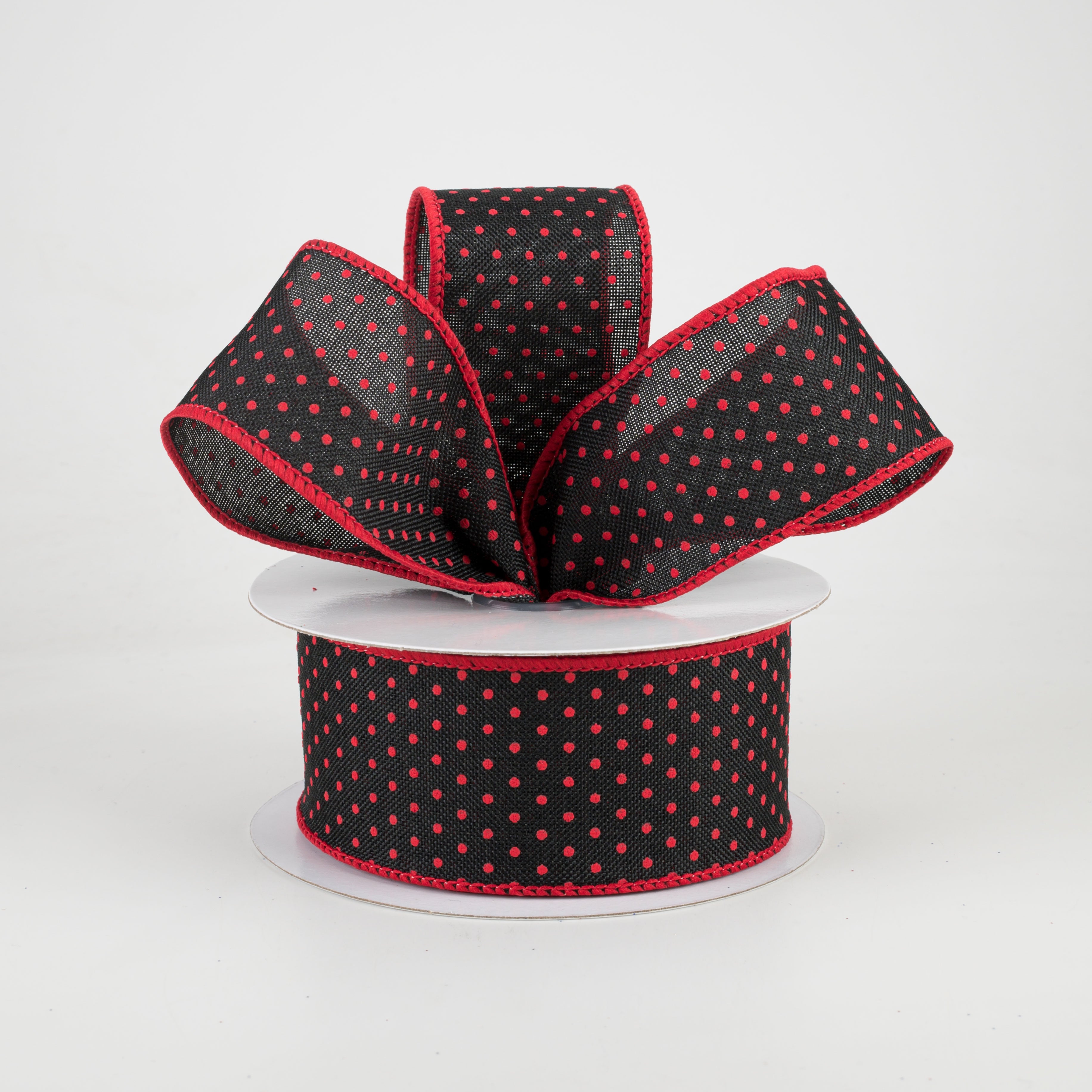 1.5" Swiss Dots Ribbon: Black & Red (10 Yards) Lifestyle Photo