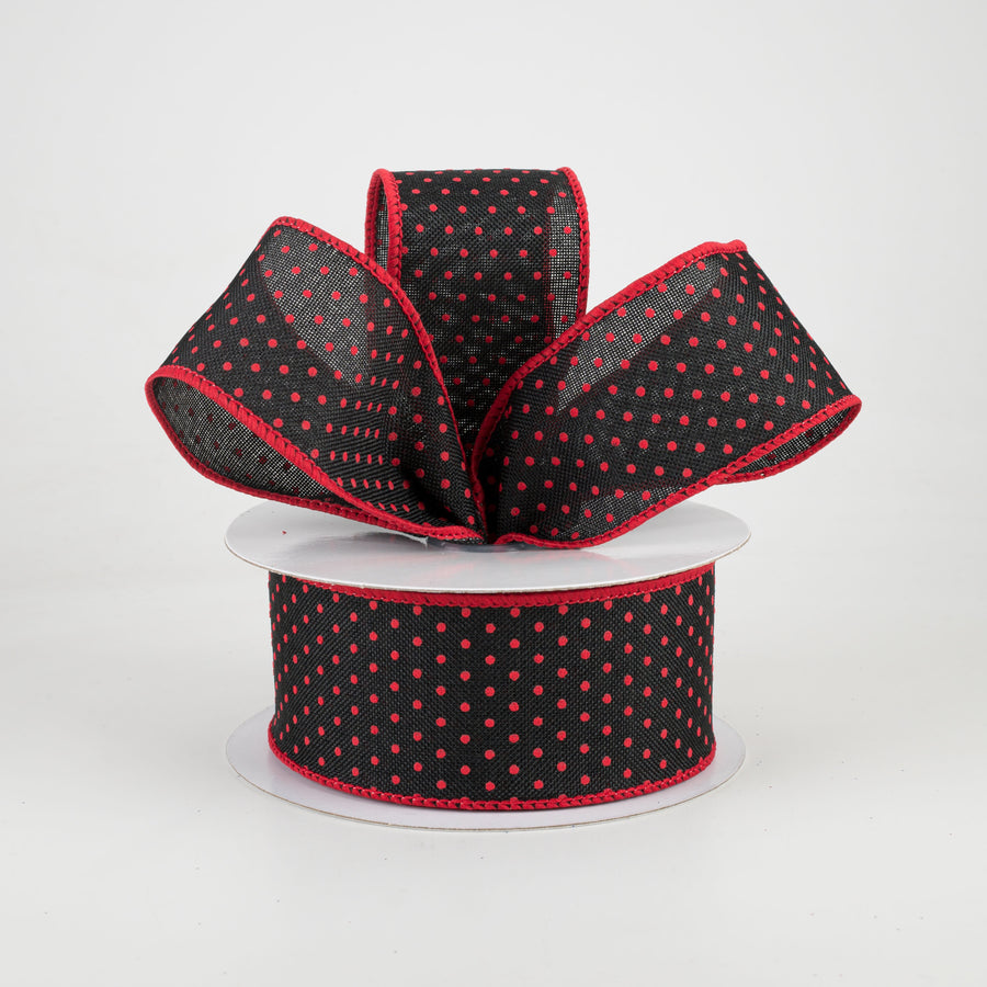 1.5" Swiss Dots Ribbon: Black & Red (10 Yards) Lifestyle Photo