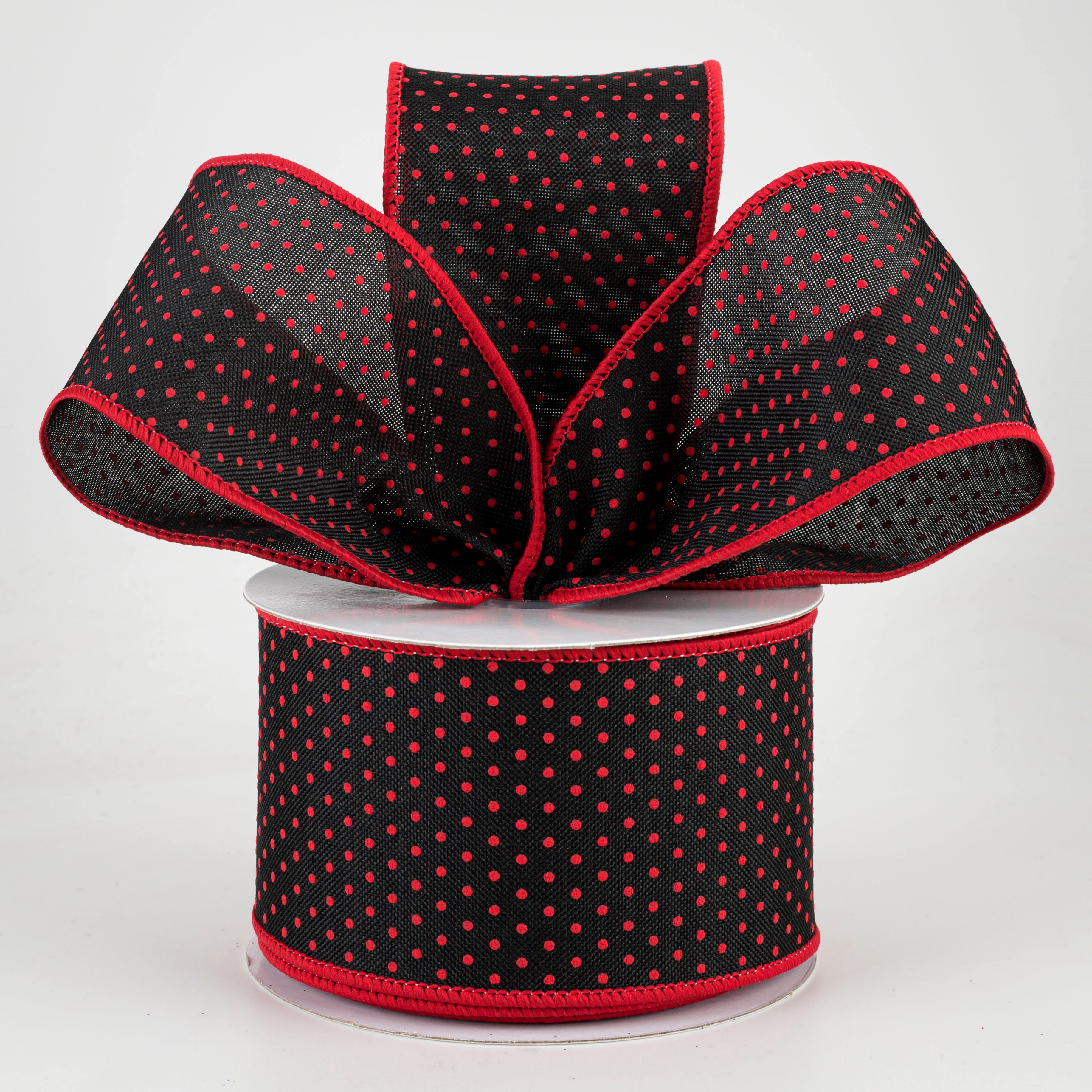 2.5" Swiss Dots Ribbon: Black & Red (10 Yards) Lifestyle Photo