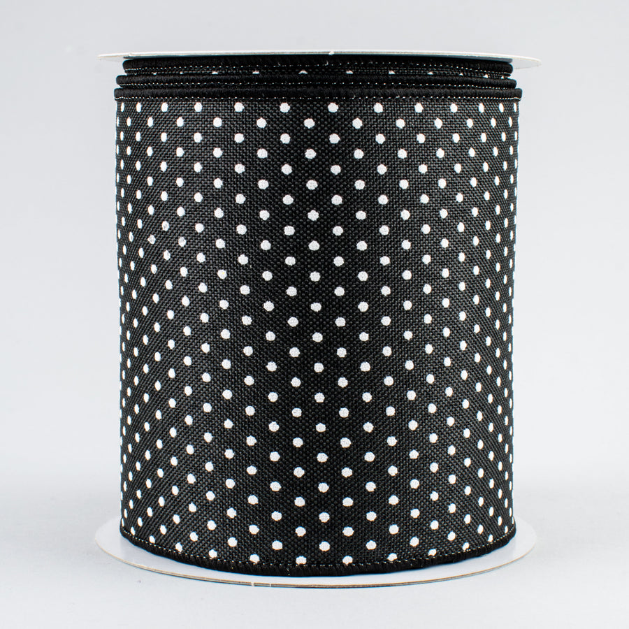 4" Swiss Dots Ribbon: Black & White (10 Yards)