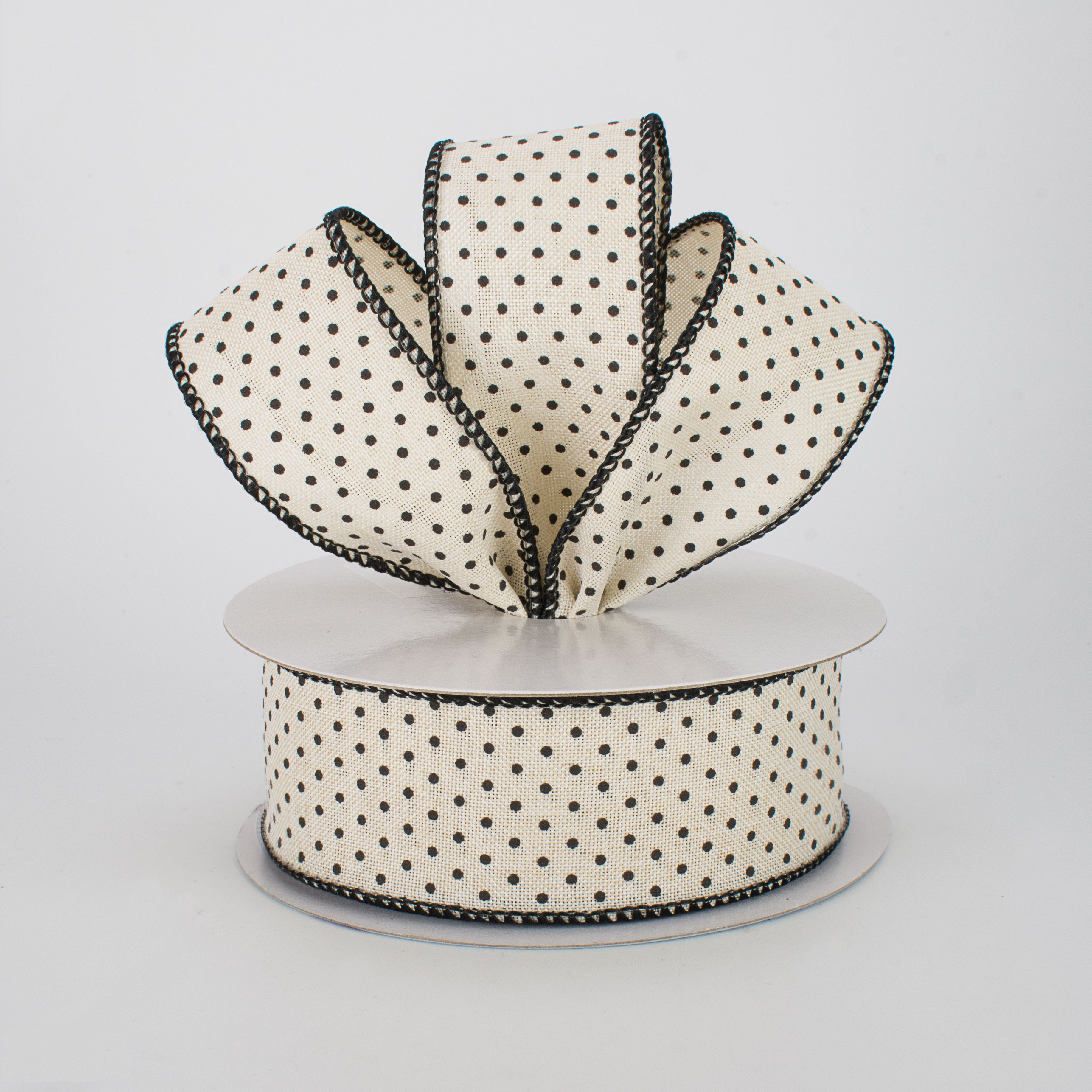 1.5" Swiss Dots Ribbon: Cream & Black (10 Yards) Lifestyle Photo