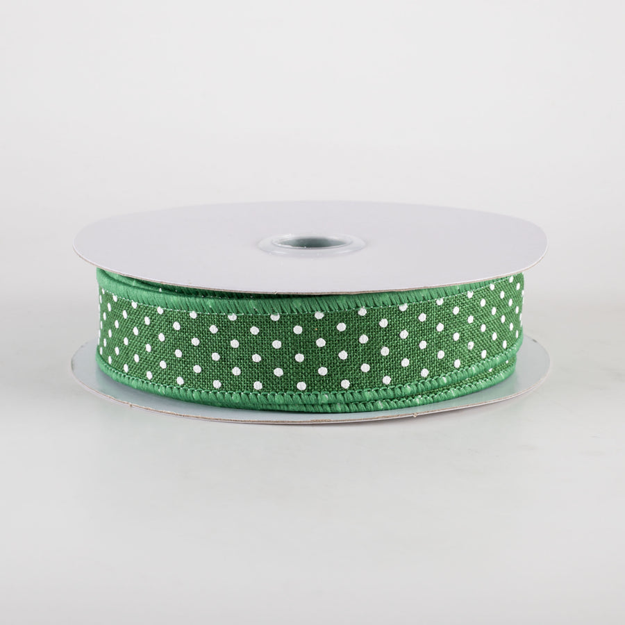7/8" Swiss Dots Ribbon: Emerald Green & White (10 Yards)