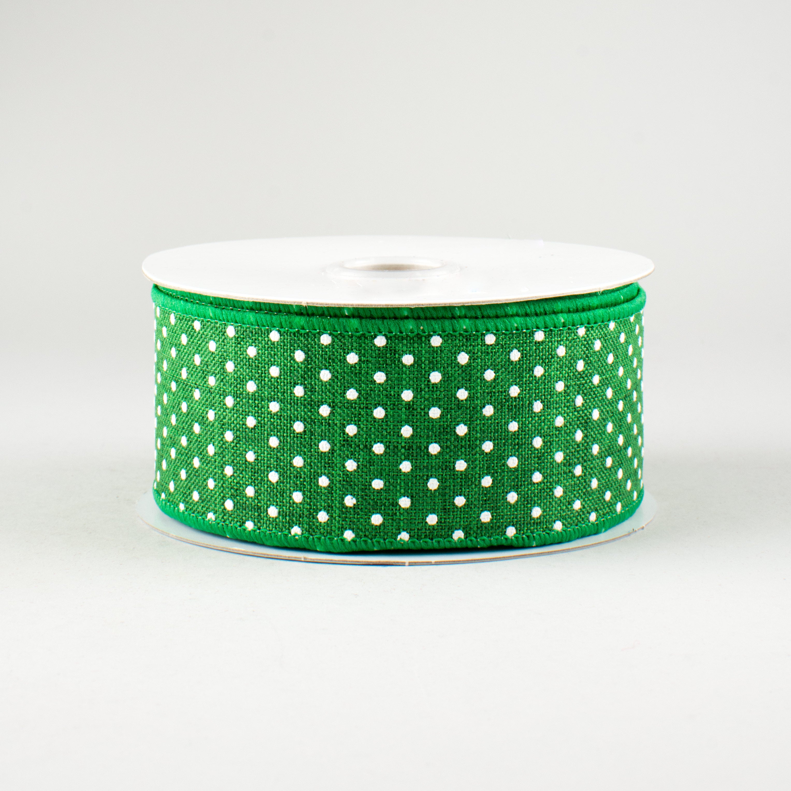 1.5" Swiss Dots Ribbon: Emerald Green & White (10 Yards)
