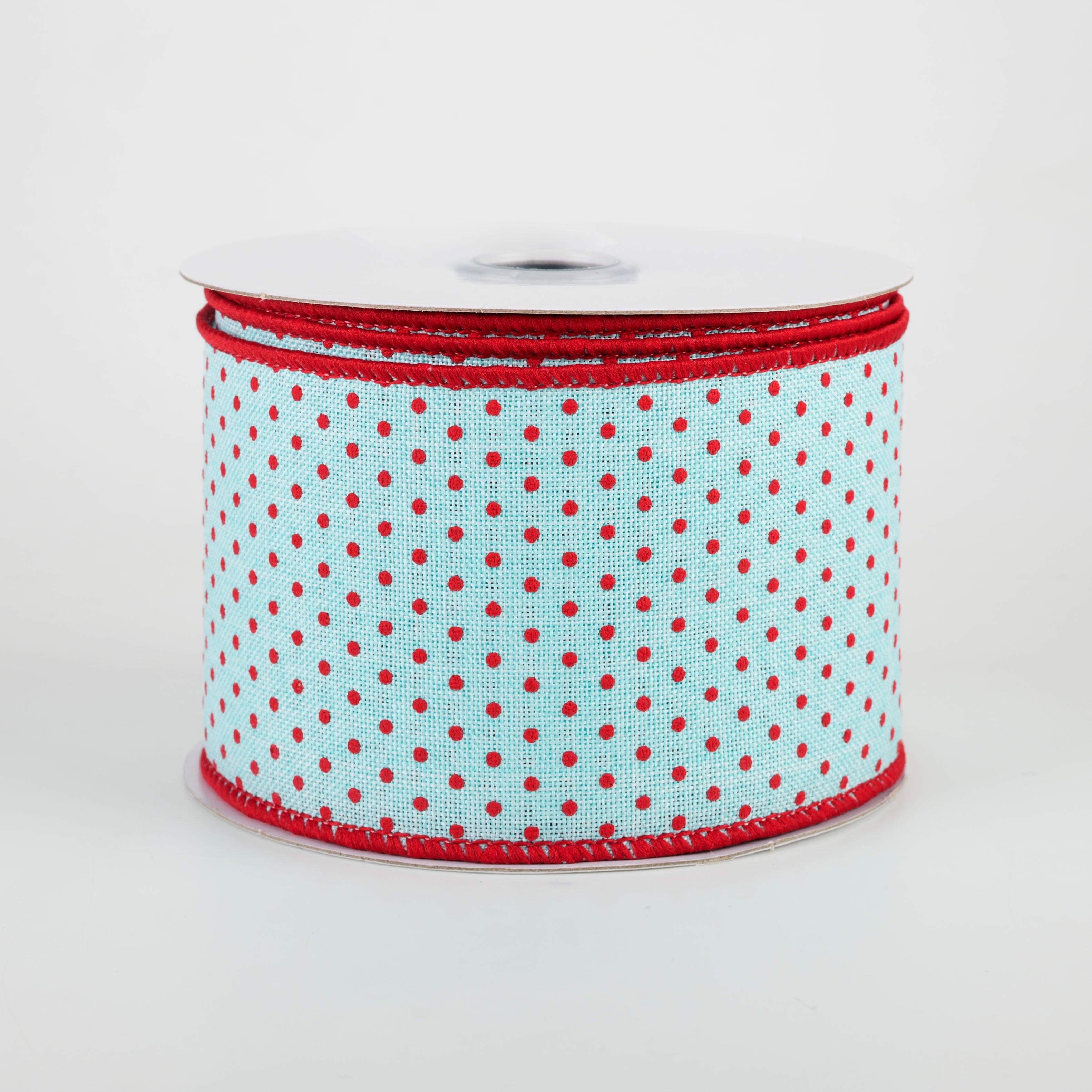2.5" Swiss Dots Ribbon: Ice Blue & Red (10 Yards)