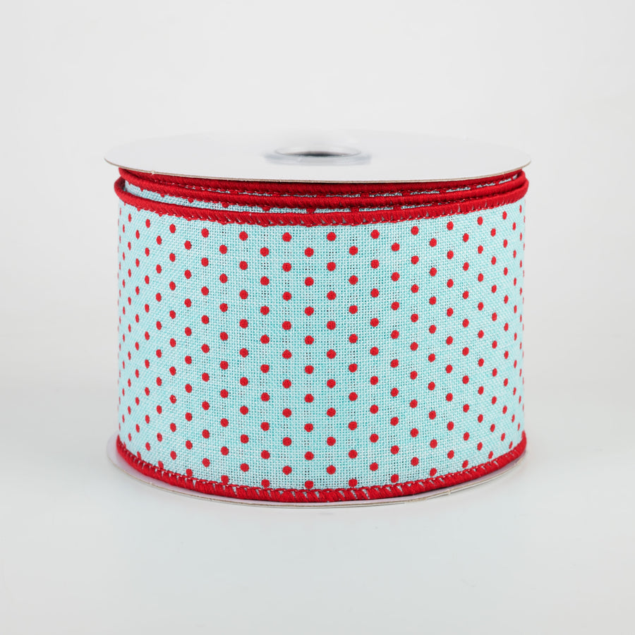 2.5" Swiss Dots Ribbon: Ice Blue & Red (10 Yards)