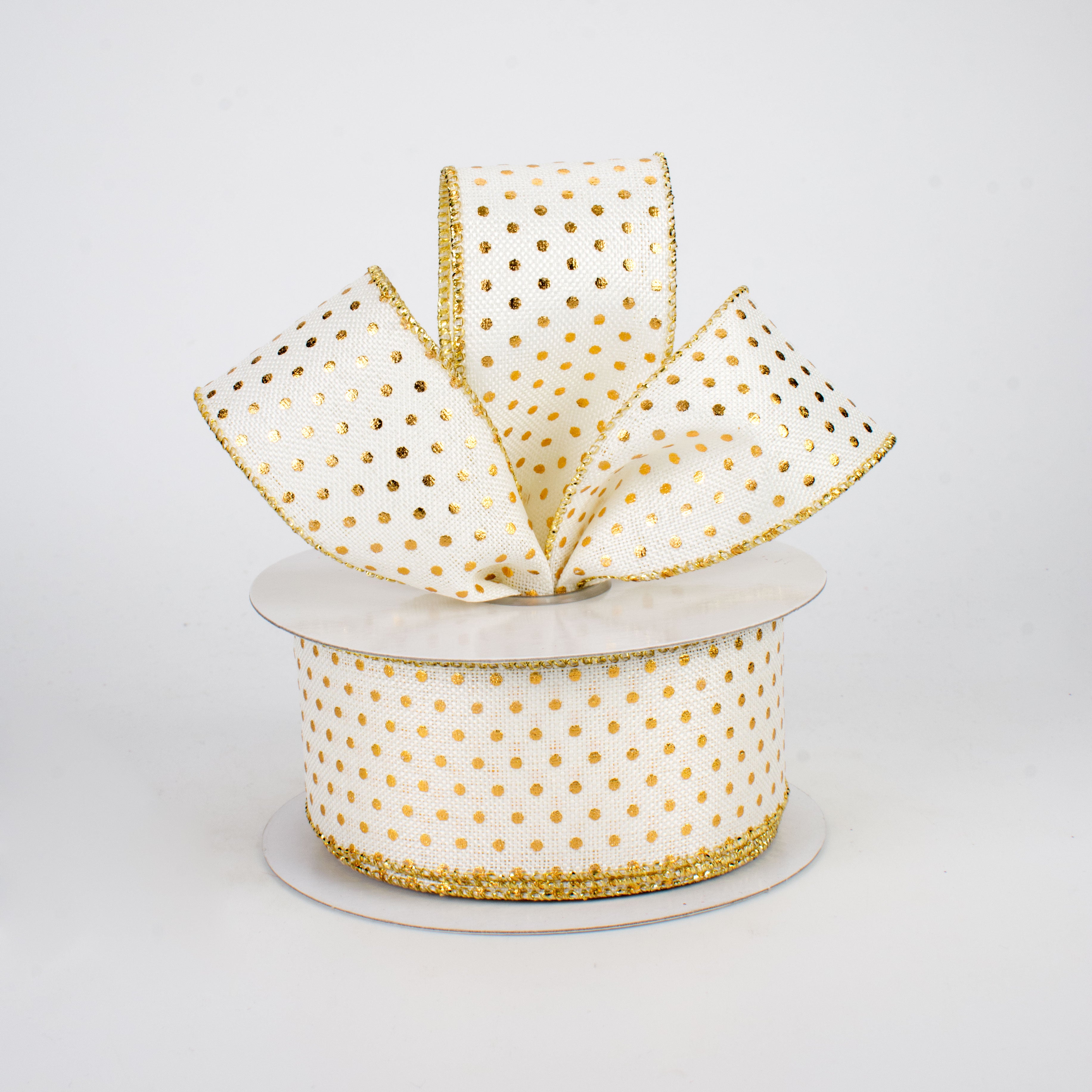 1.5" Swiss Dots Ribbon: Ivory & Gold (10 Yards) Lifestyle Photo