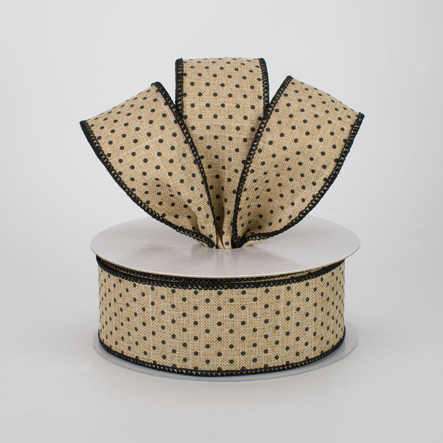 1.5" Swiss Dots Ribbon: Light Beige & Black (10 Yards) Lifestyle Photo