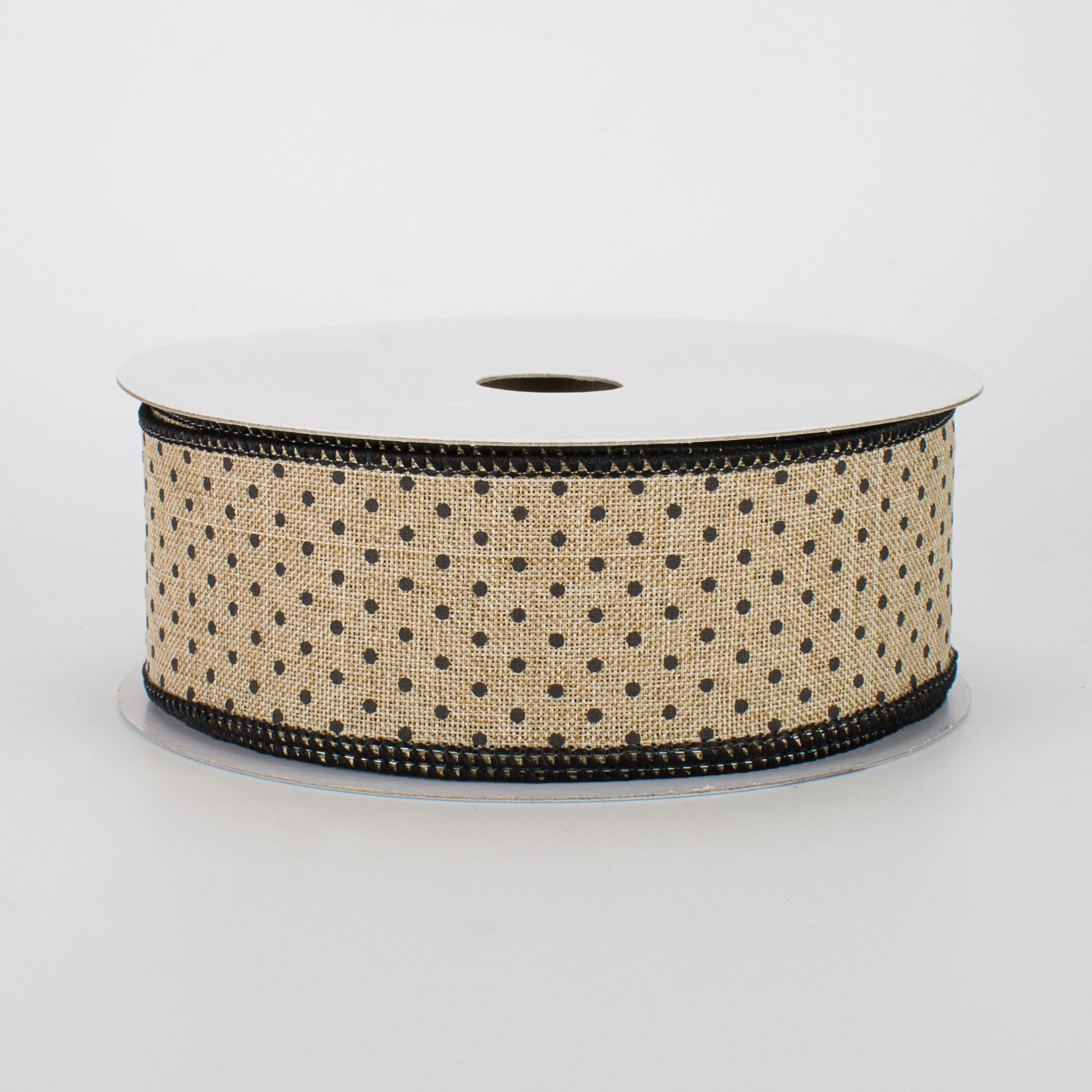 1.5" Swiss Dots Ribbon: Light Beige & Black (10 Yards)
