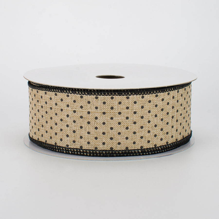 1.5" Swiss Dots Ribbon: Light Beige & Black (10 Yards)
