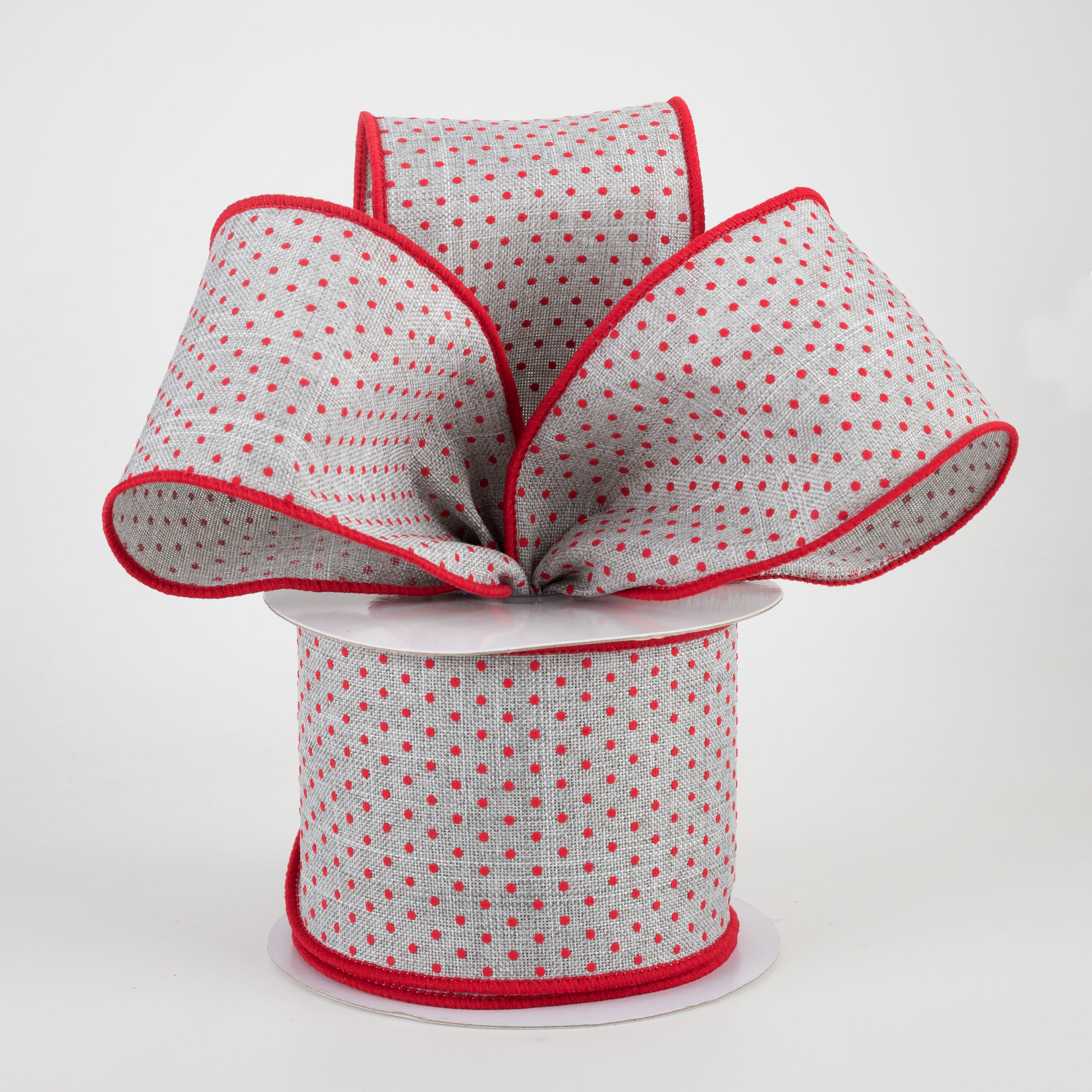 2.5" Swiss Dots Ribbon: Light Grey & Red (10 Yards) Lifestyle Photo