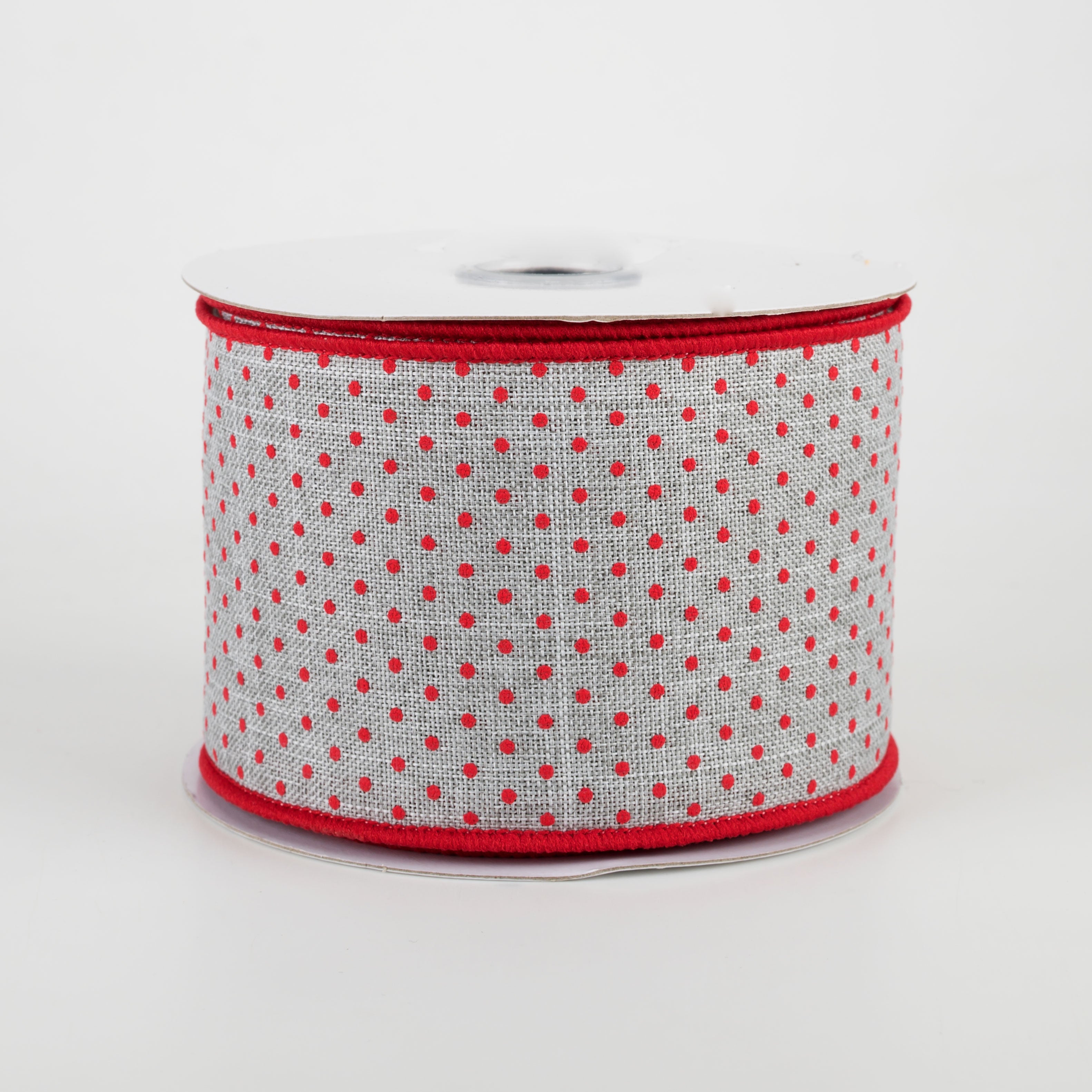 2.5" Swiss Dots Ribbon: Light Grey & Red (10 Yards)