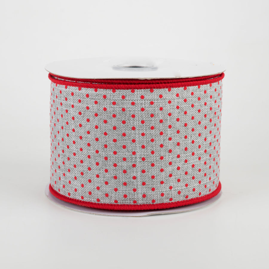 2.5" Swiss Dots Ribbon: Light Grey & Red (10 Yards)