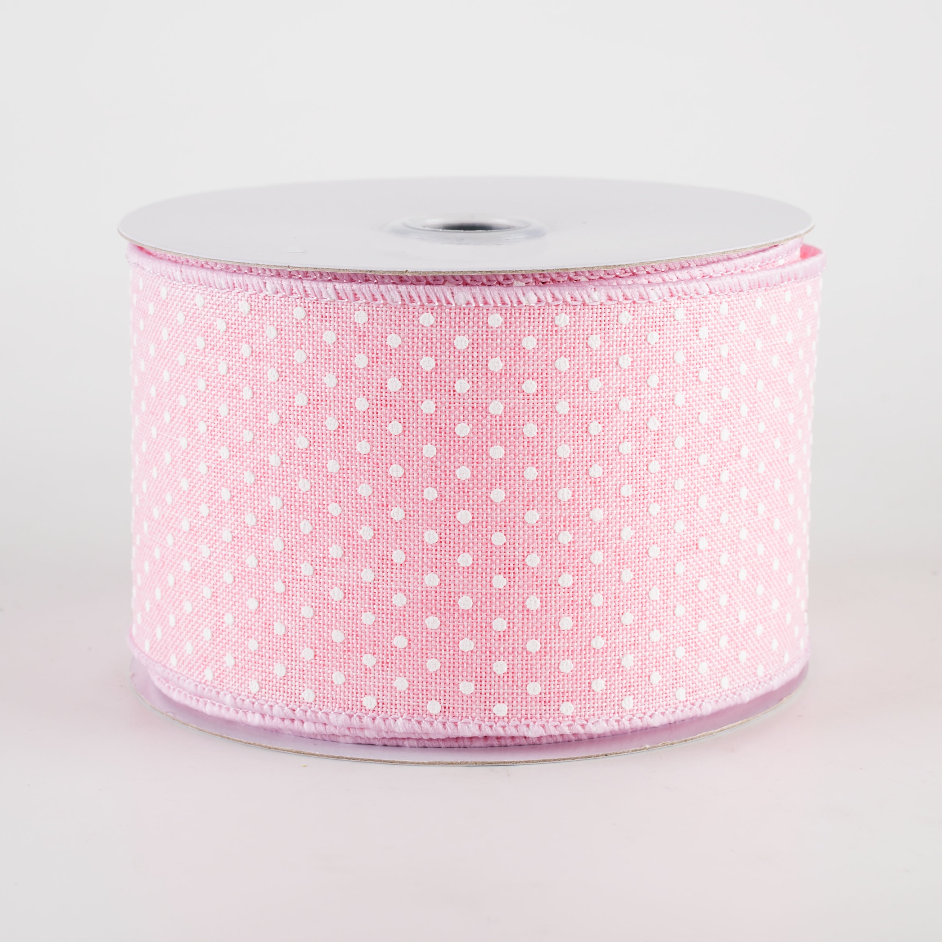 2.5" Swiss Dots Ribbon: Light Pink & White (10 Yards)