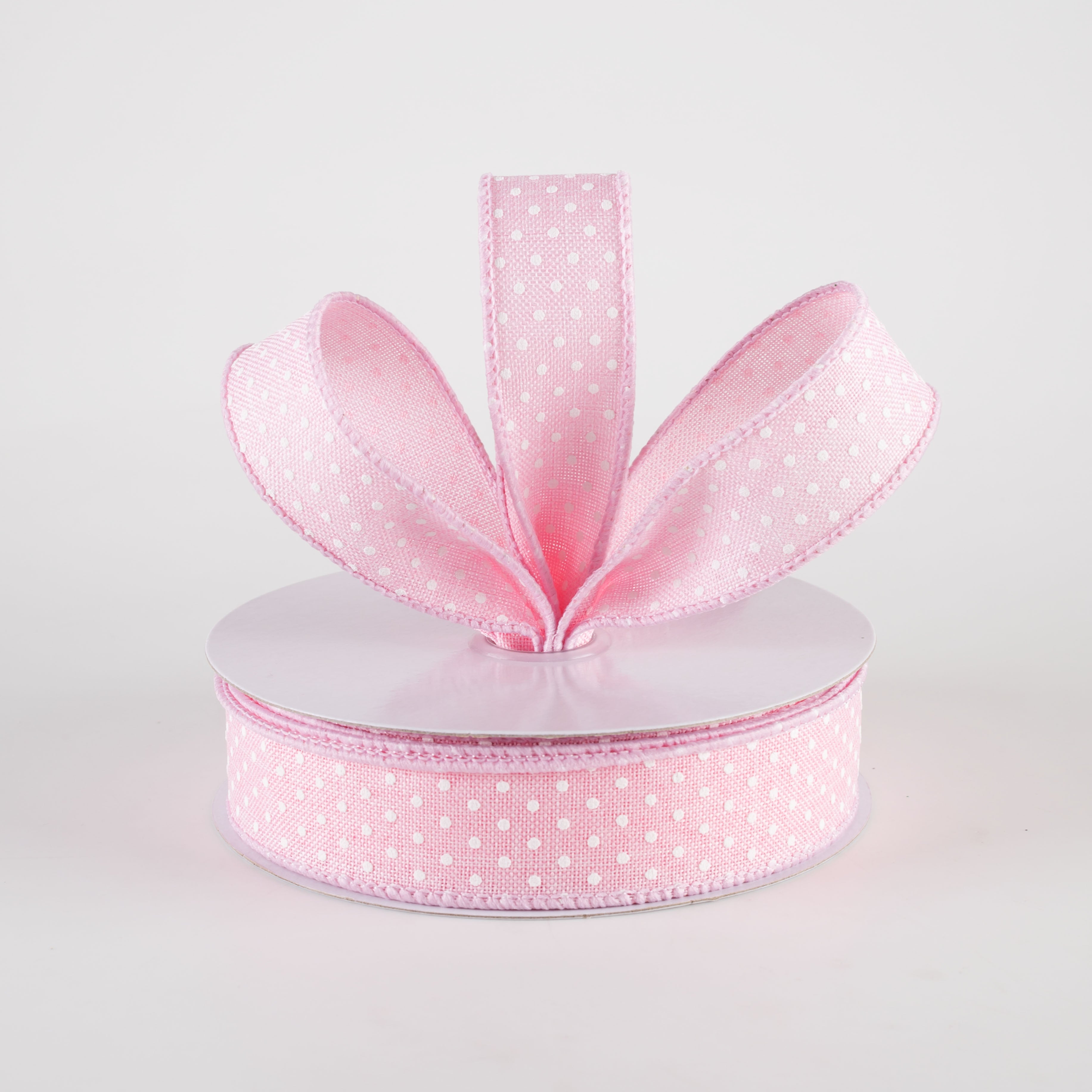 7/8" Swiss Dots Ribbon: Light Pink & White (10 Yards) Lifestyle Photo