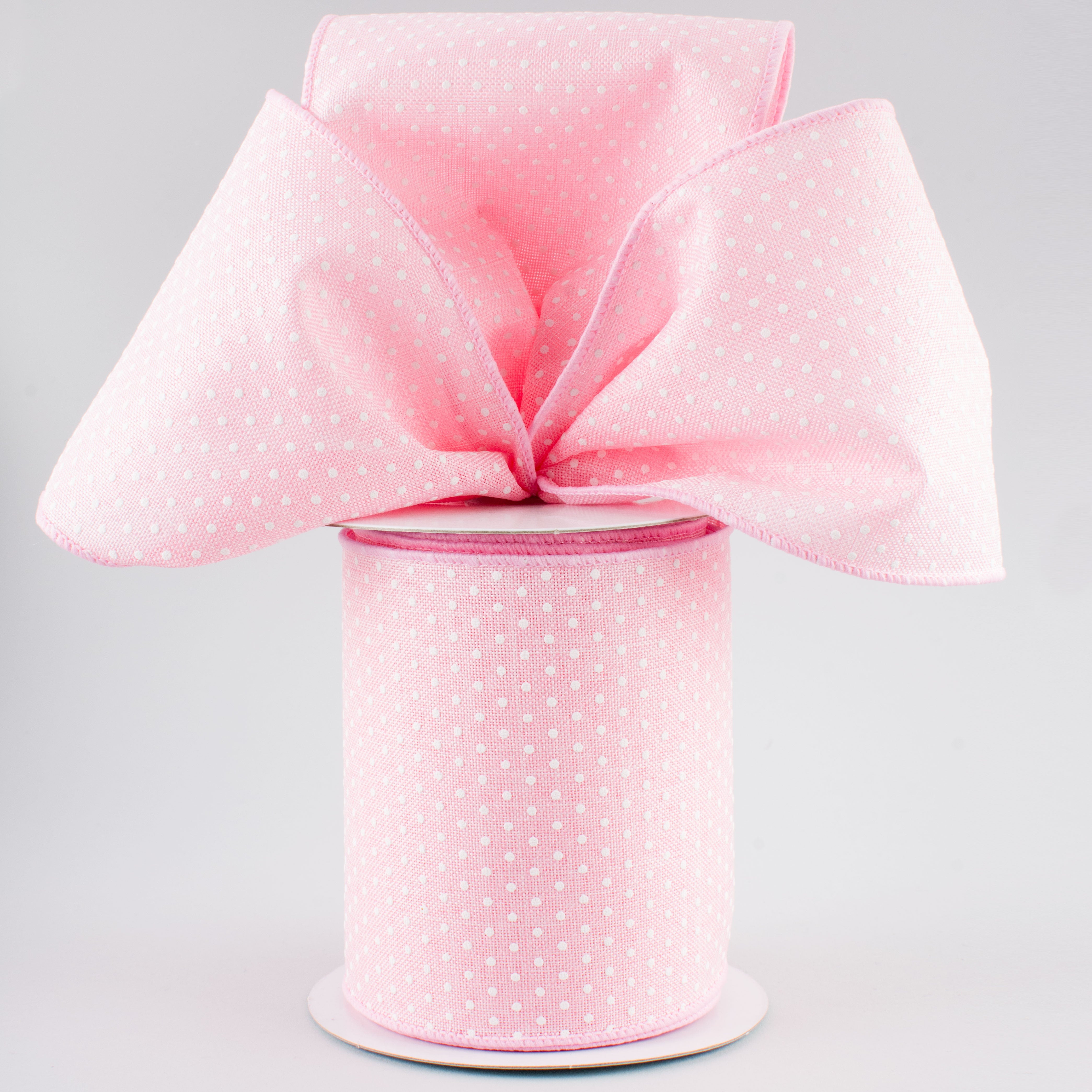 4" Swiss Dots Ribbon: Light Pink & White (10 Yards) Lifestyle Photo