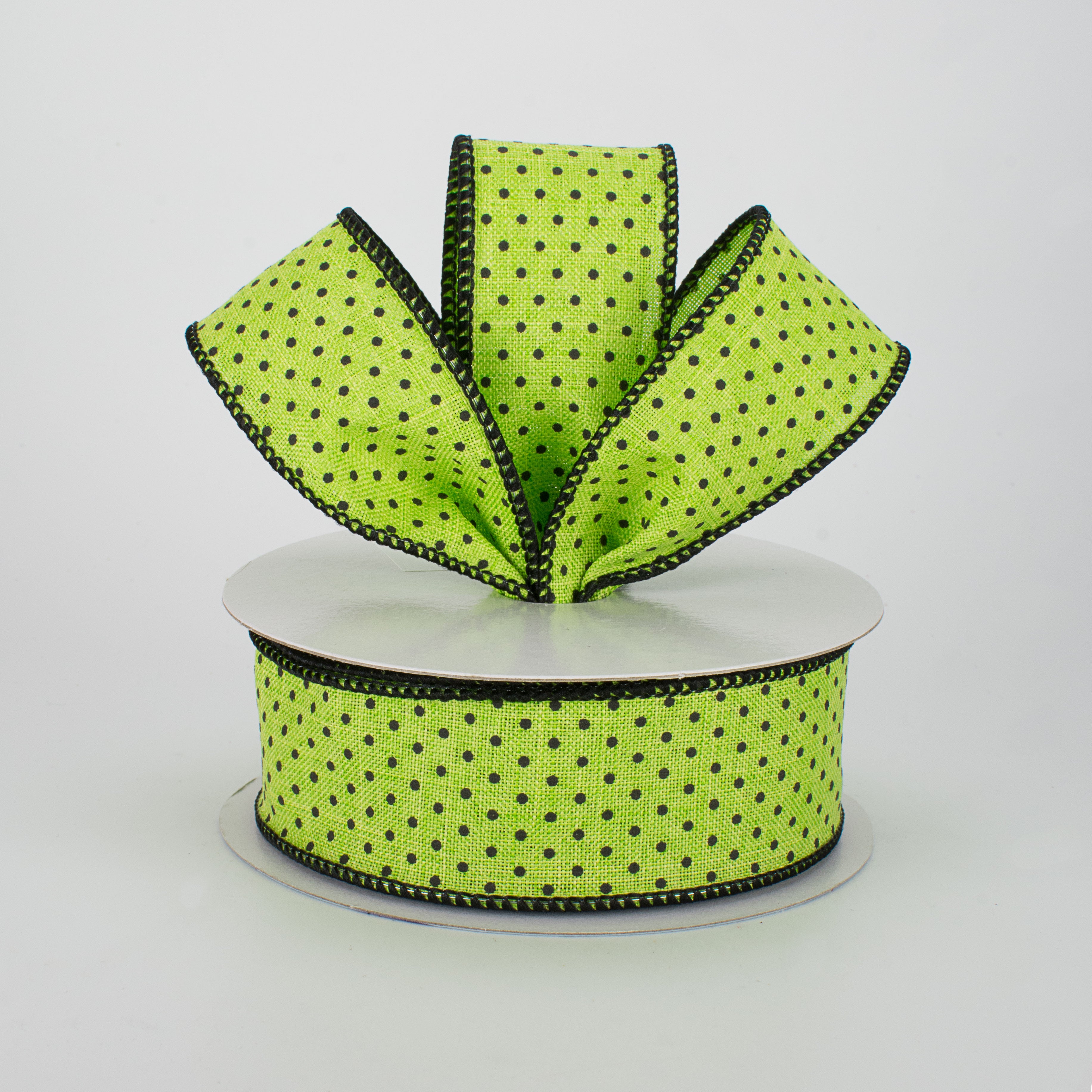 1.5" Swiss Dots Ribbon: Lime Green & Black (10 Yards) Lifestyle Photo