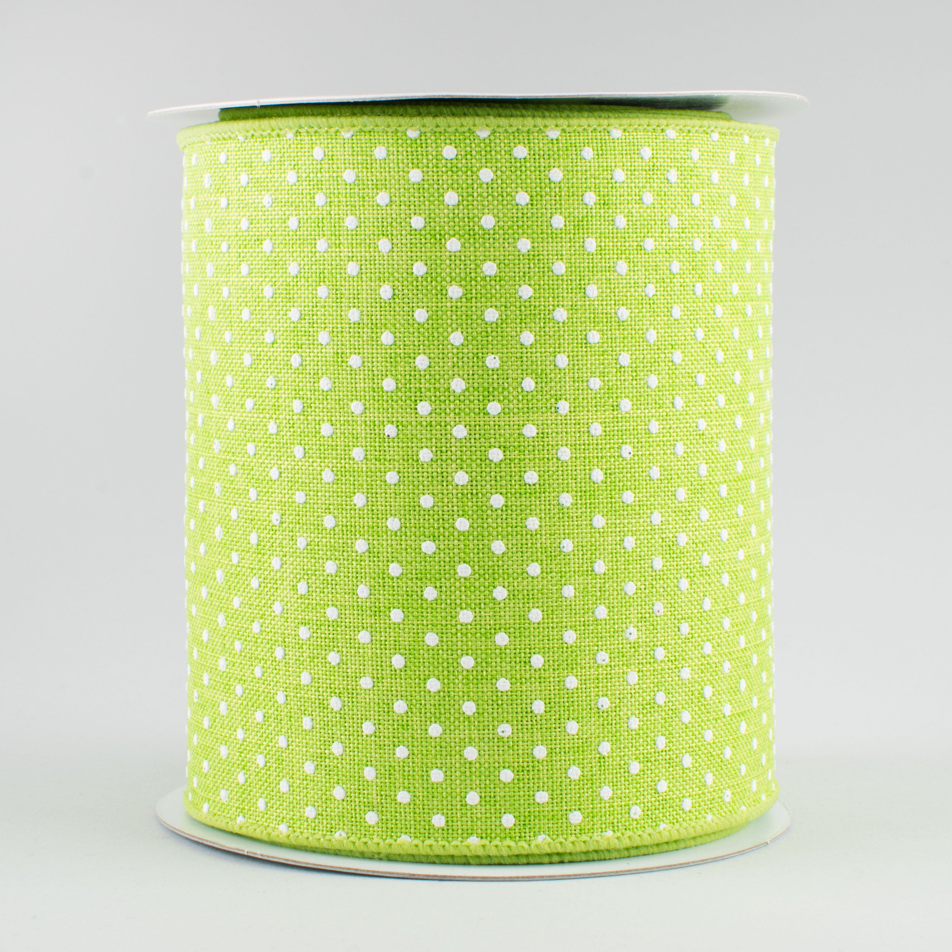 4" Swiss Dots Ribbon: Lime Green & White (10 Yards)