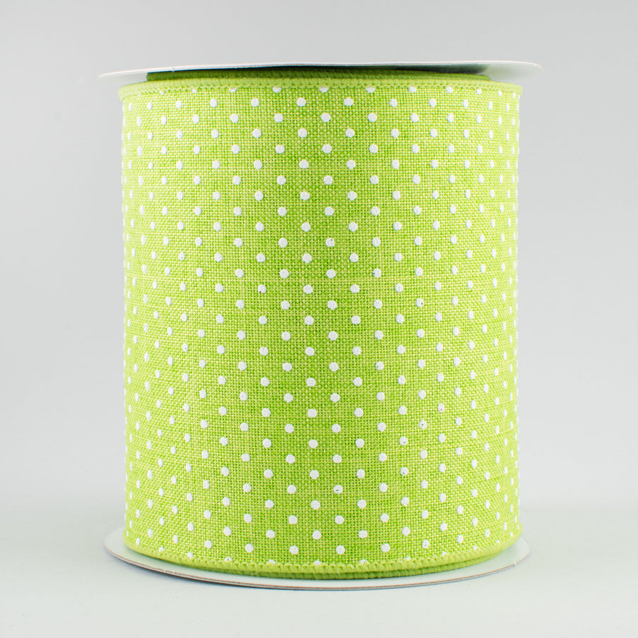 4" Swiss Dots Ribbon: Lime Green & White (10 Yards)