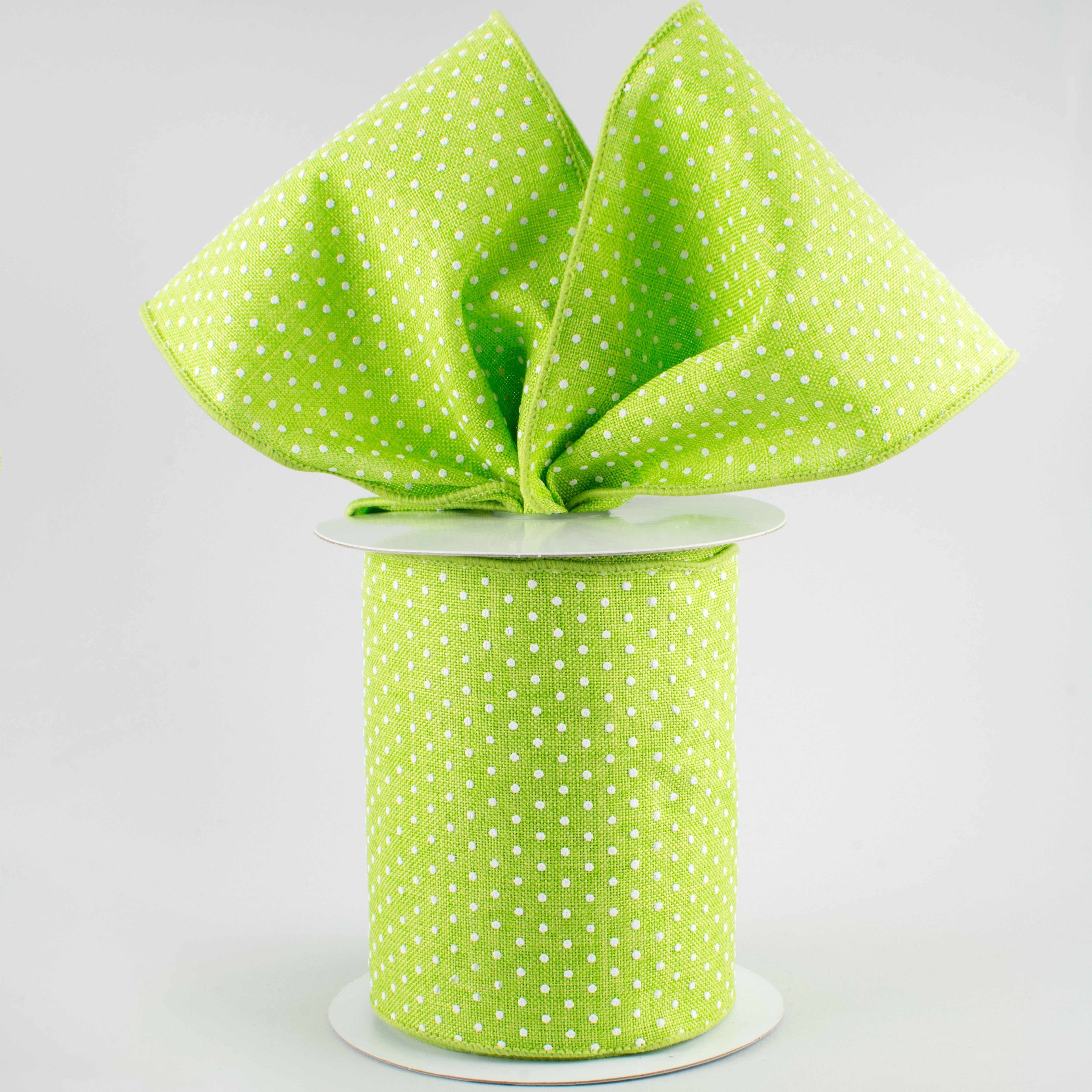 4" Swiss Dots Ribbon: Lime Green & White (10 Yards) Lifestyle Photo