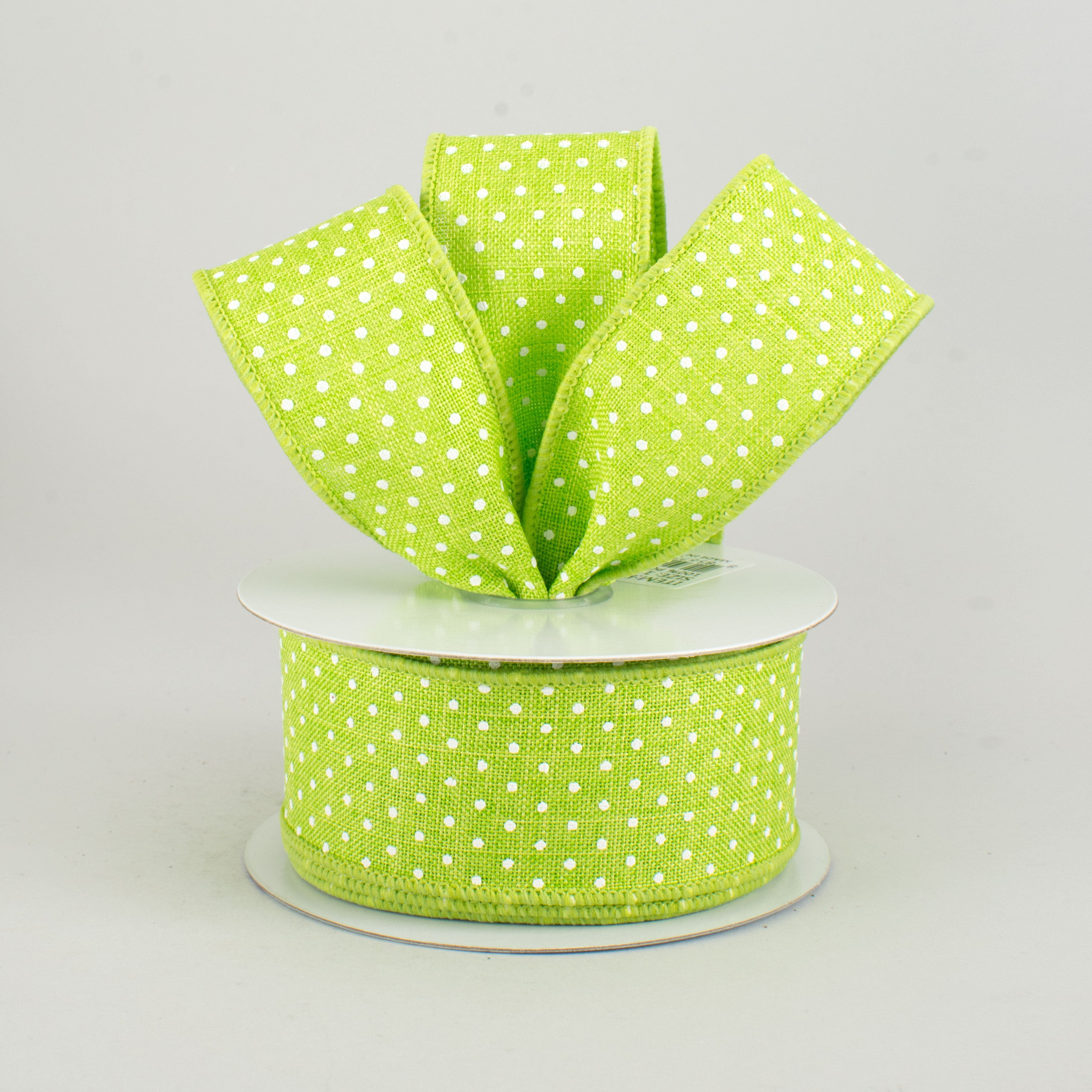 1.5" Swiss Dots Ribbon: Lime Green & White (10 Yards) Lifestyle Photo