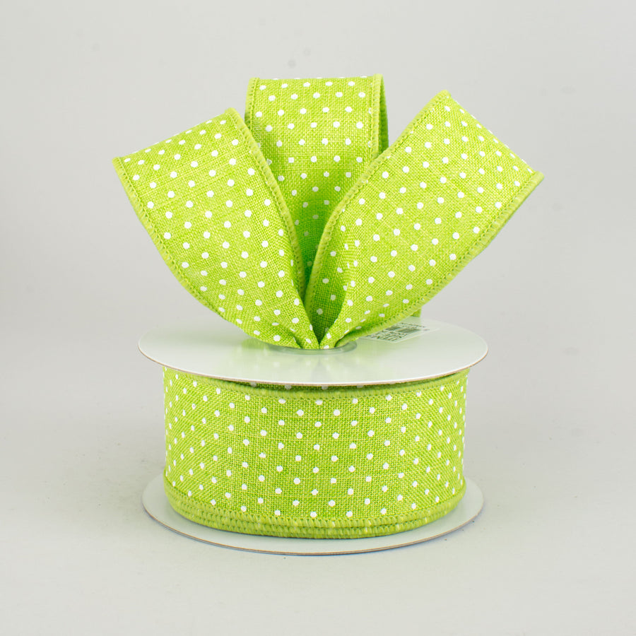 1.5" Swiss Dots Ribbon: Lime Green & White (10 Yards) Lifestyle Photo