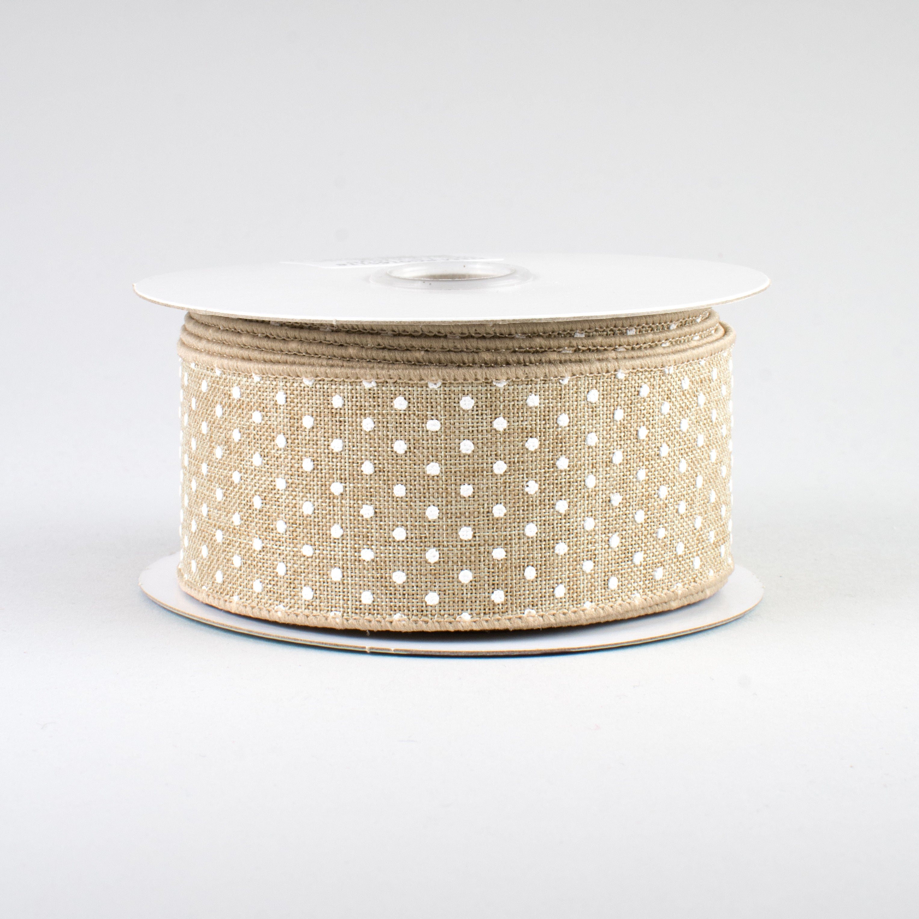 1.5" Swiss Dots Ribbon: Natural & White (10 Yards)