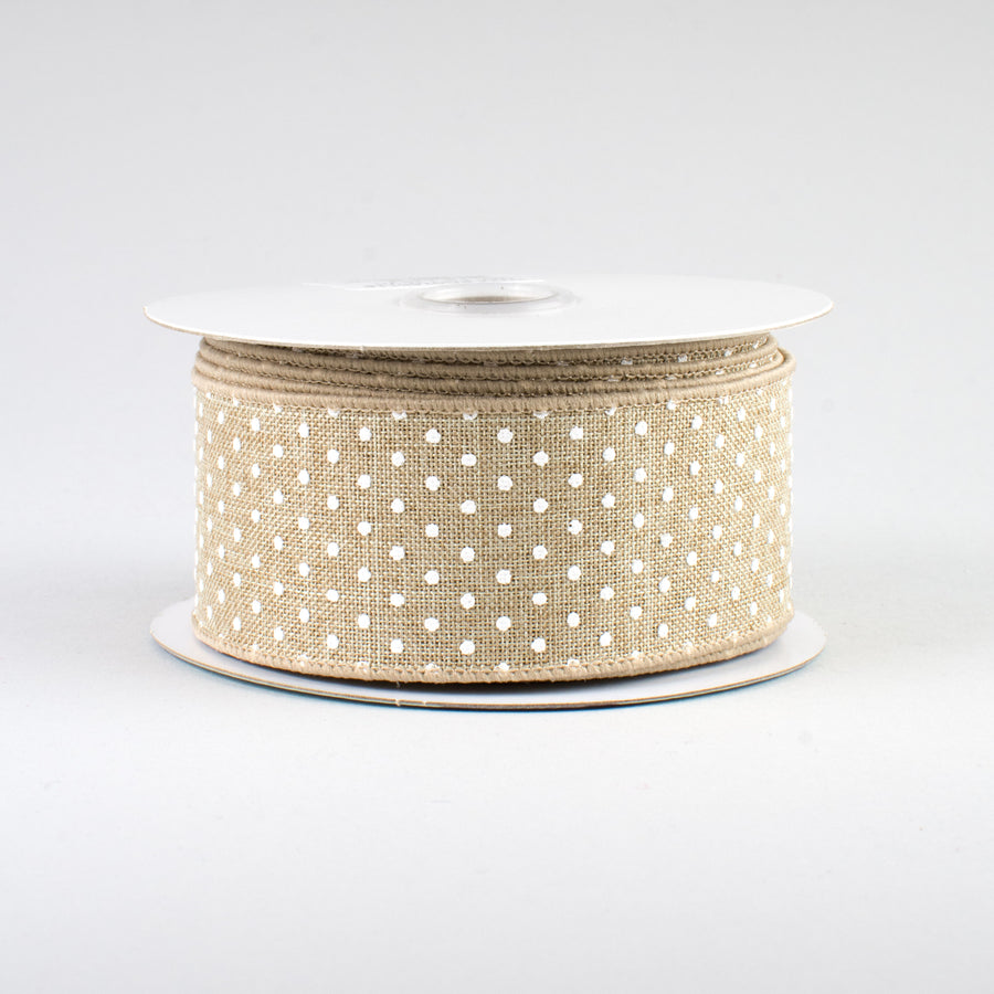 1.5" Swiss Dots Ribbon: Natural & White (10 Yards)
