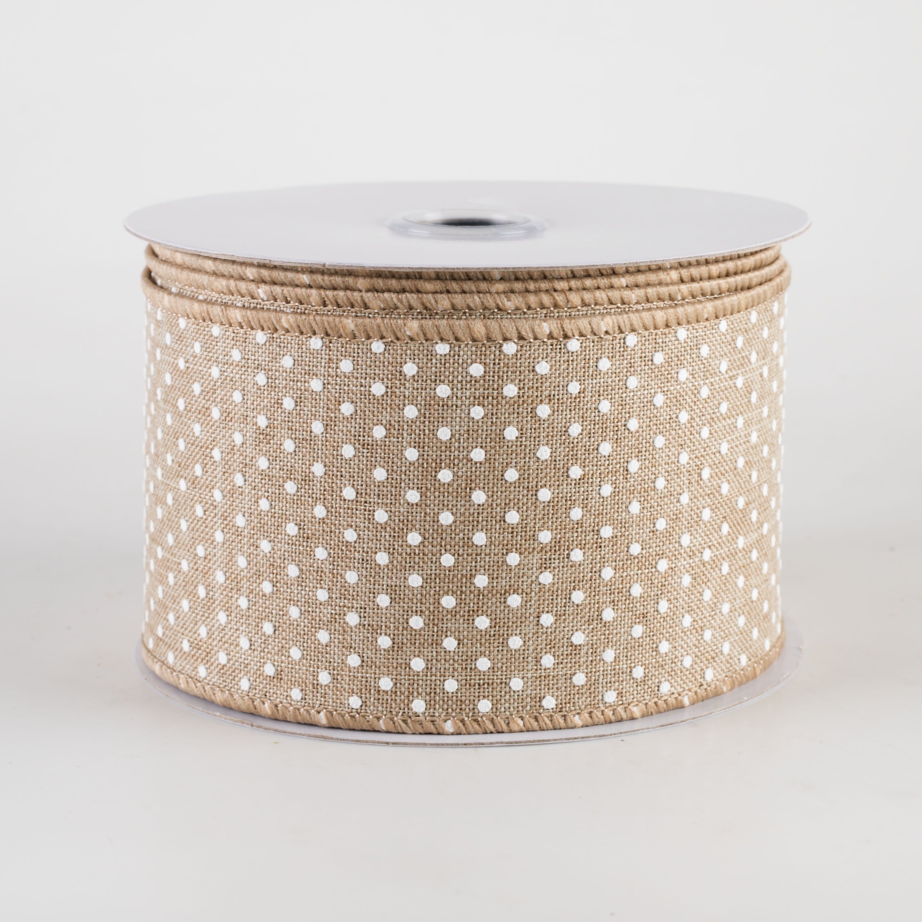 2.5" Swiss Dots Ribbon: Natural & White (10 Yards)