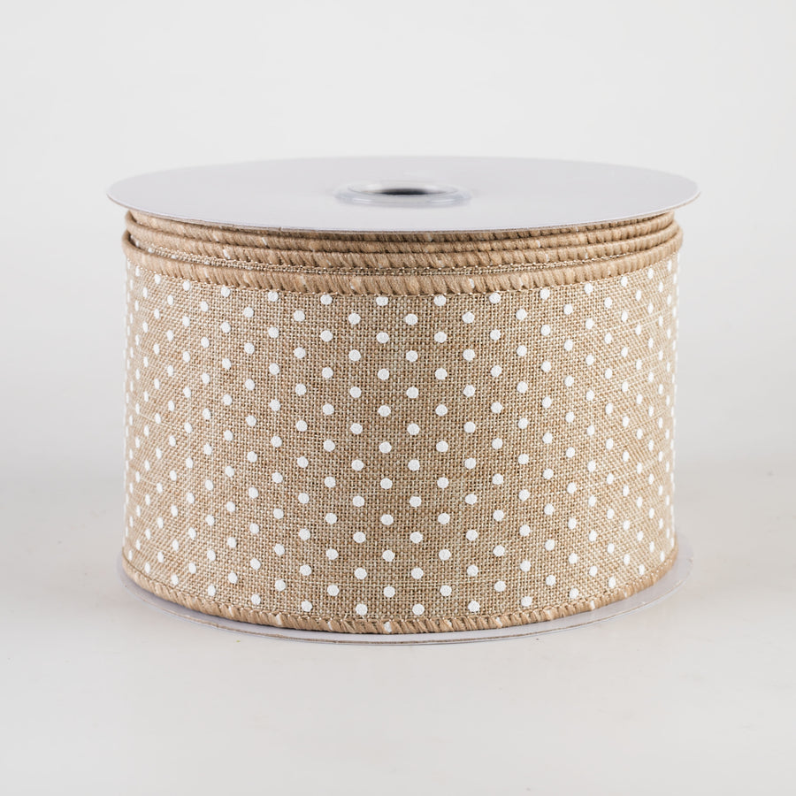 2.5" Swiss Dots Ribbon: Natural & White (10 Yards)
