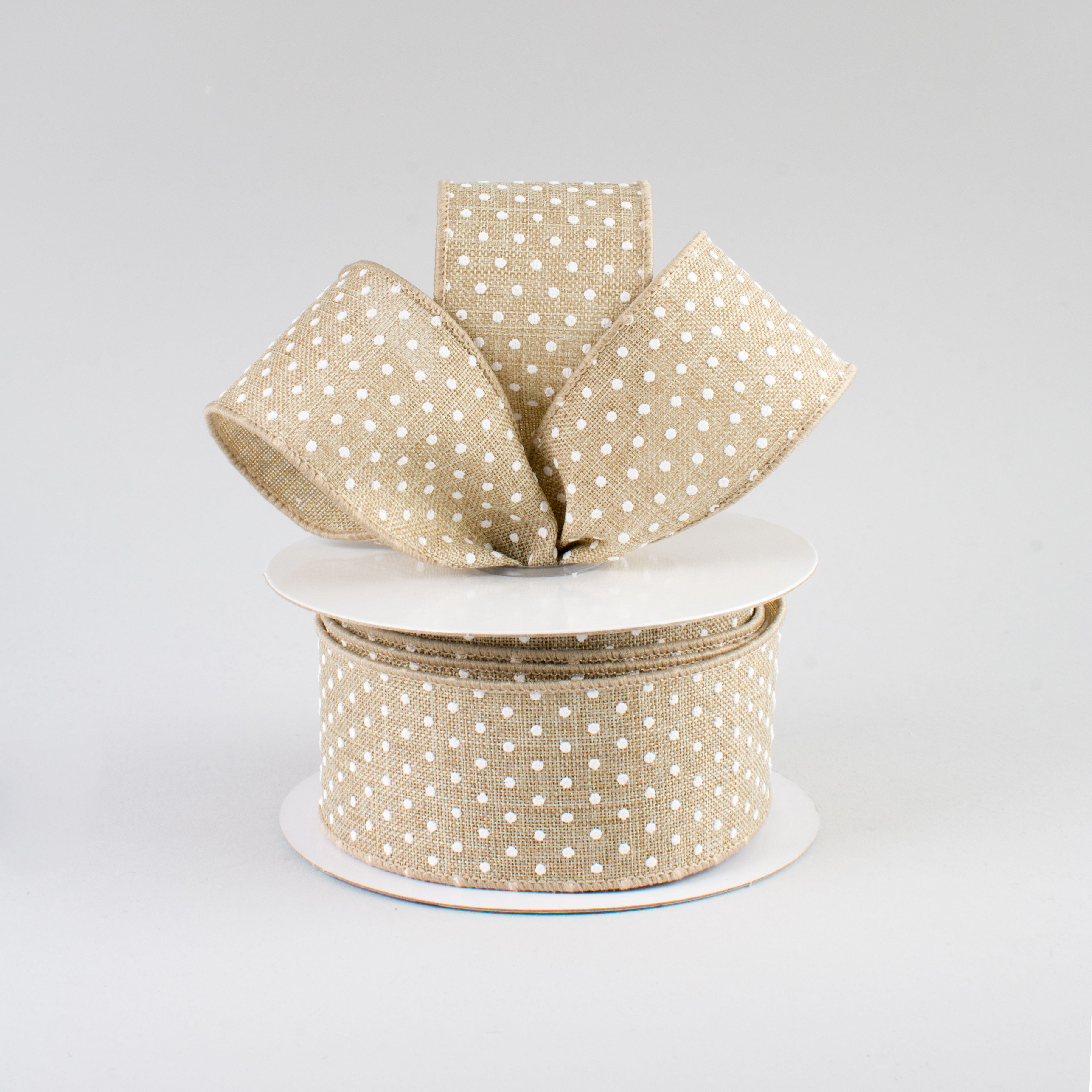 1.5" Swiss Dots Ribbon: Natural & White (10 Yards) Lifestyle Photo