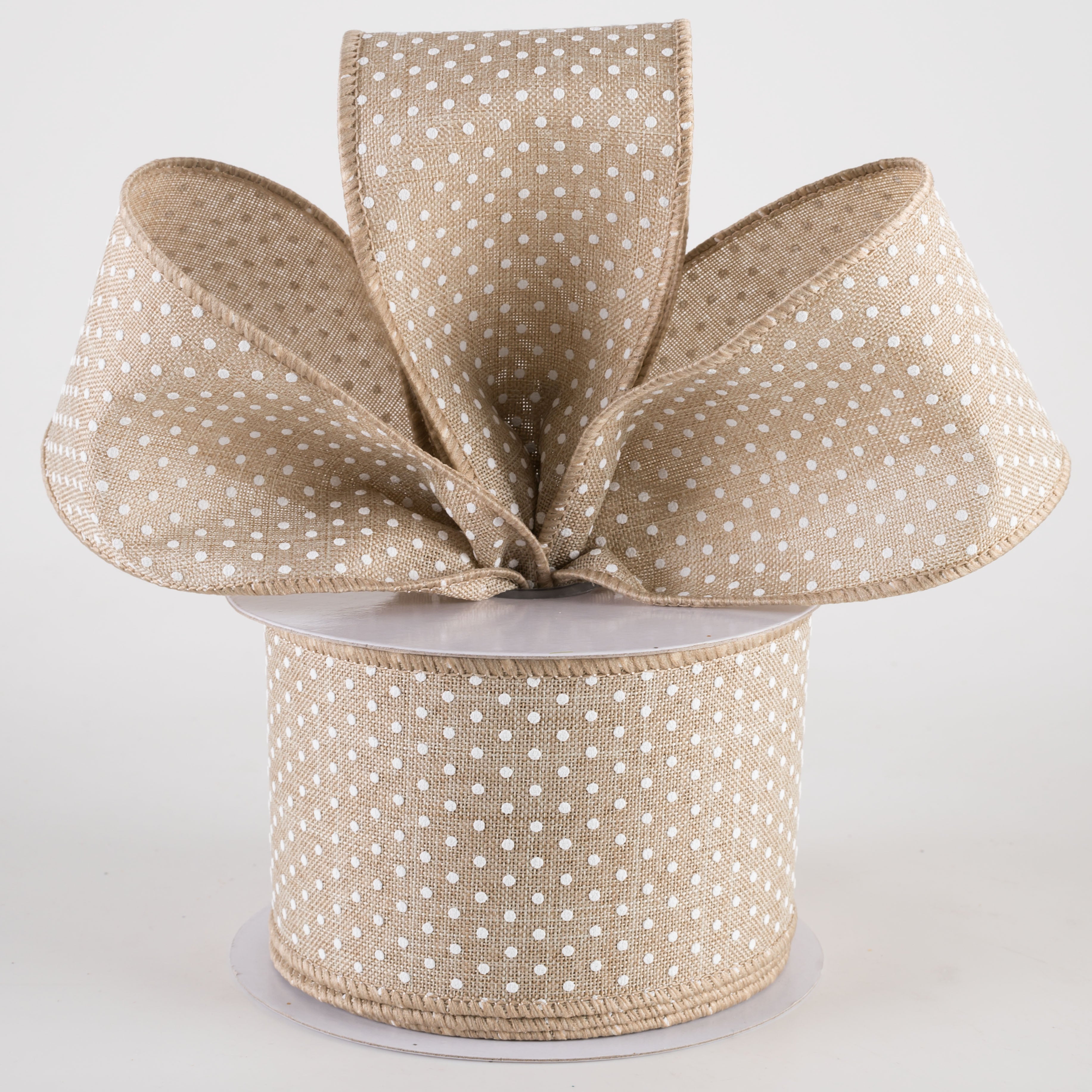 2.5" Swiss Dots Ribbon: Natural & White (10 Yards) Lifestyle Photo