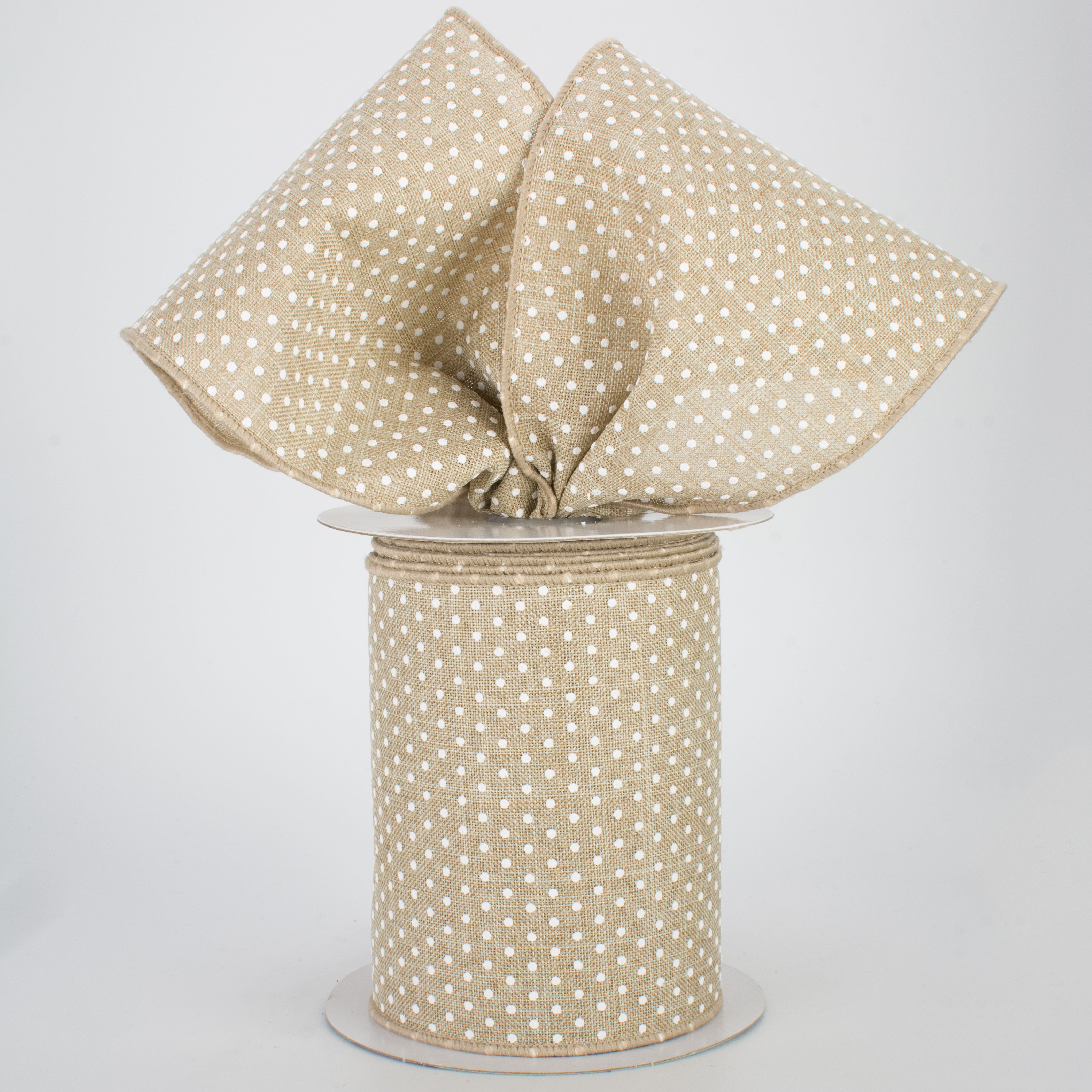 4" Swiss Dots Ribbon: Natural & White (10 Yards) Lifestyle Photo