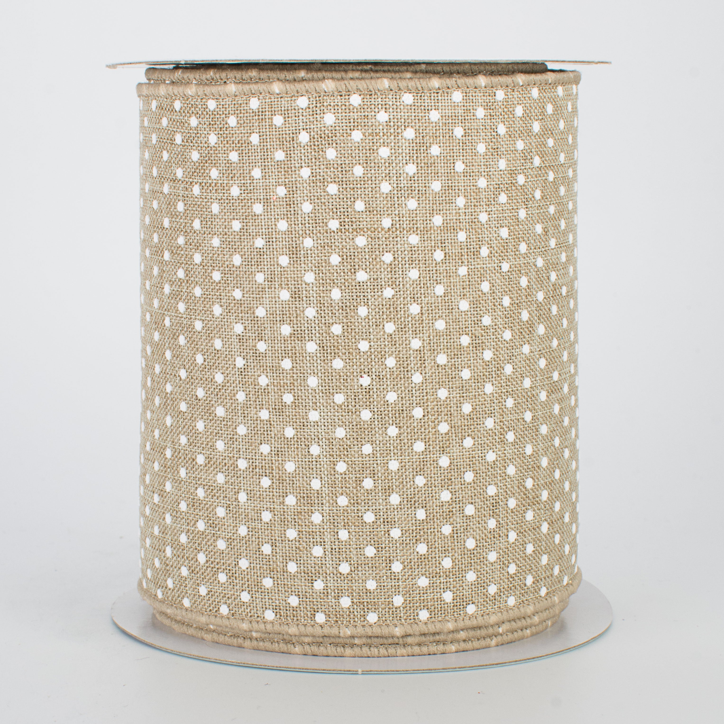 4" Swiss Dots Ribbon: Natural & White (10 Yards)