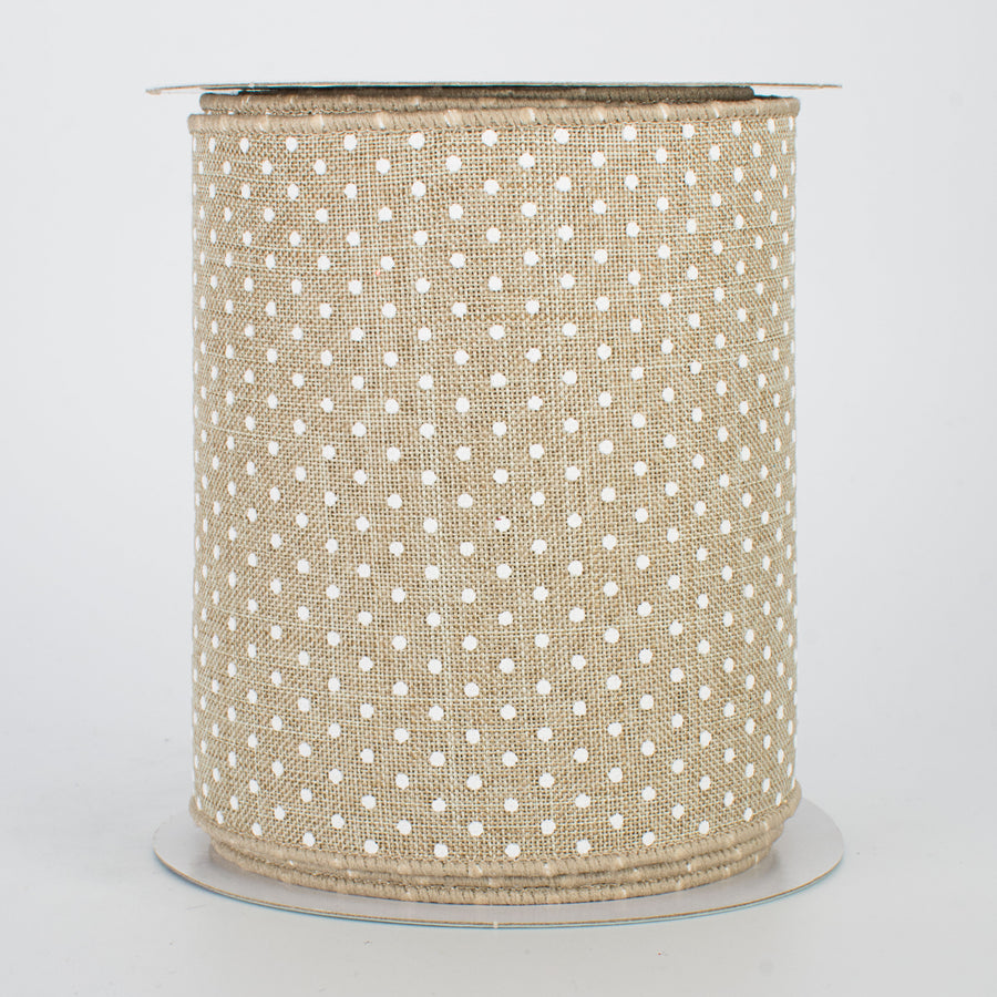 4" Swiss Dots Ribbon: Natural & White (10 Yards)