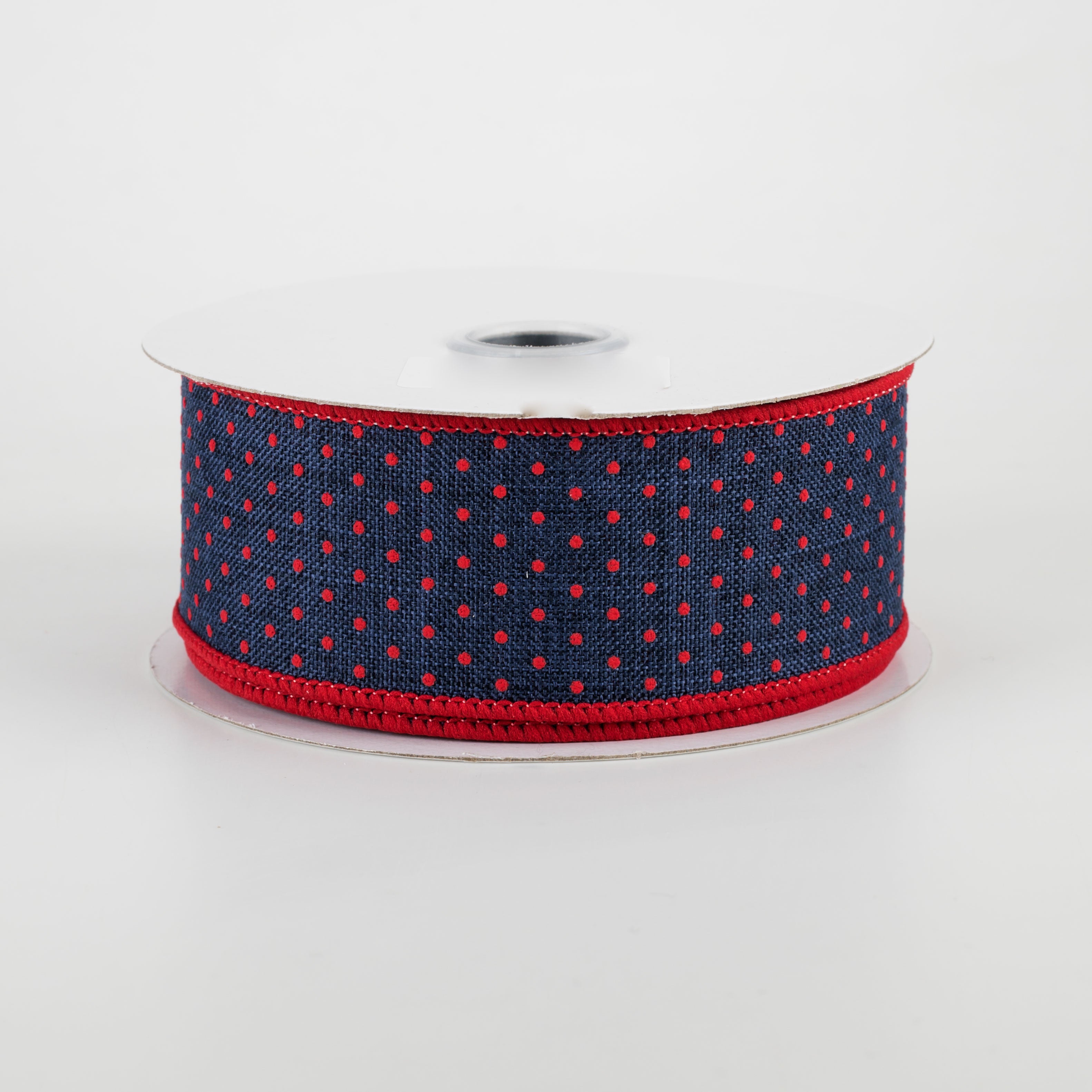 1.5" Swiss Dots Ribbon: Navy Blue & Red (10 Yards)
