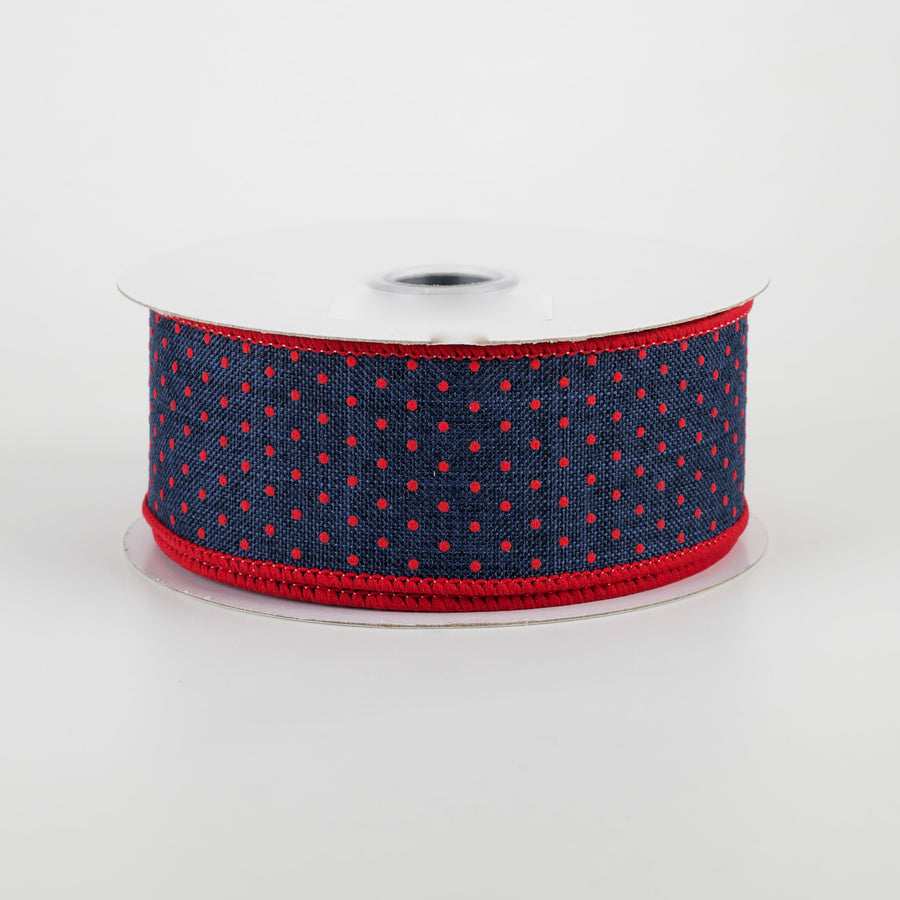 1.5" Swiss Dots Ribbon: Navy Blue & Red (10 Yards)