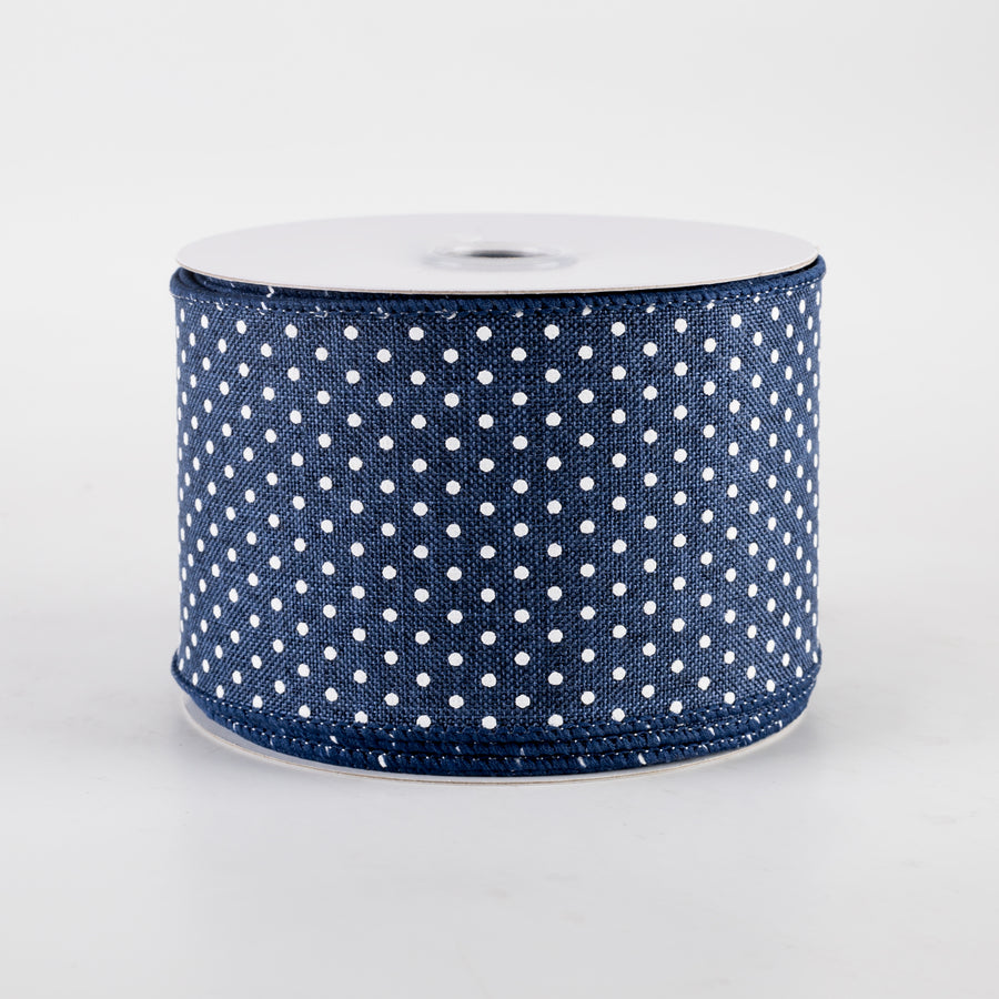 2.5" Swiss Dots Ribbon: Navy Blue & White (10 Yards)
