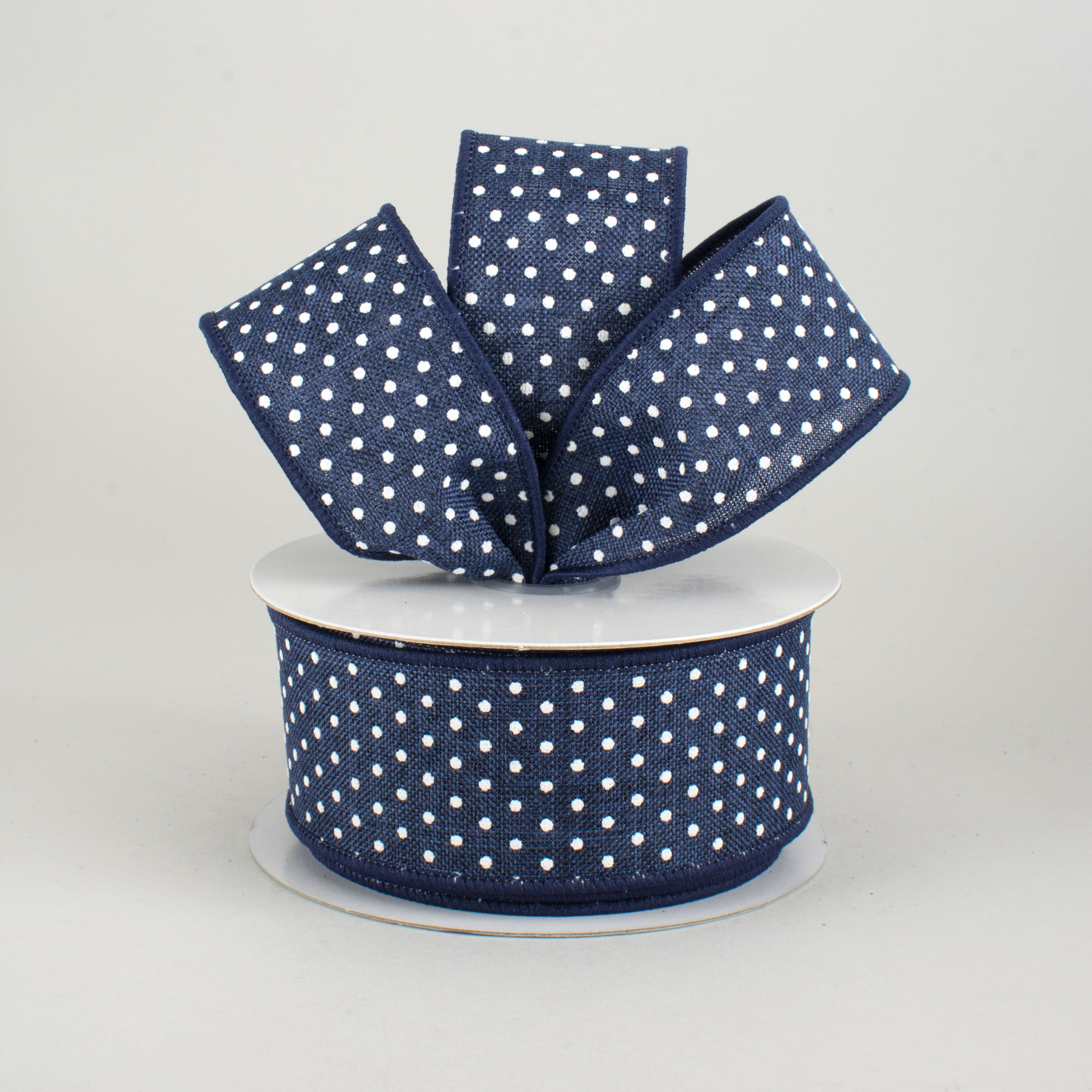 1.5" Swiss Dots Ribbon: Navy Blue & White (10 Yards) Lifestyle Photo