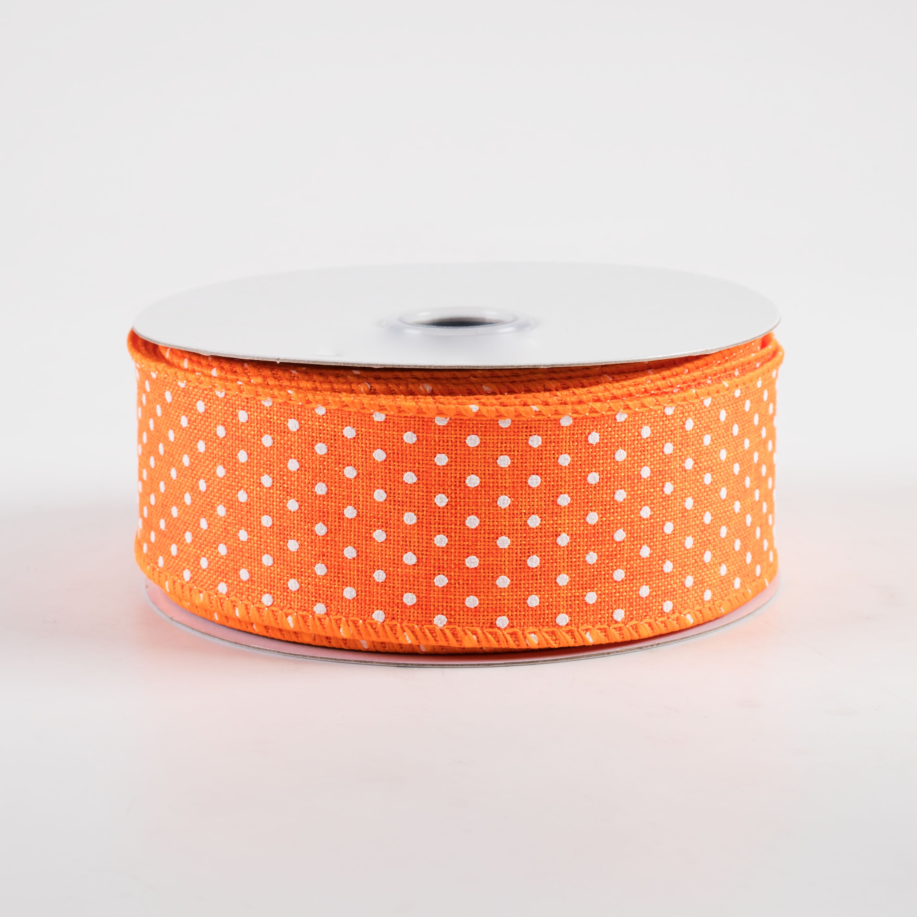 1.5" Swiss Dots Ribbon: New Orange & White (10 Yards)