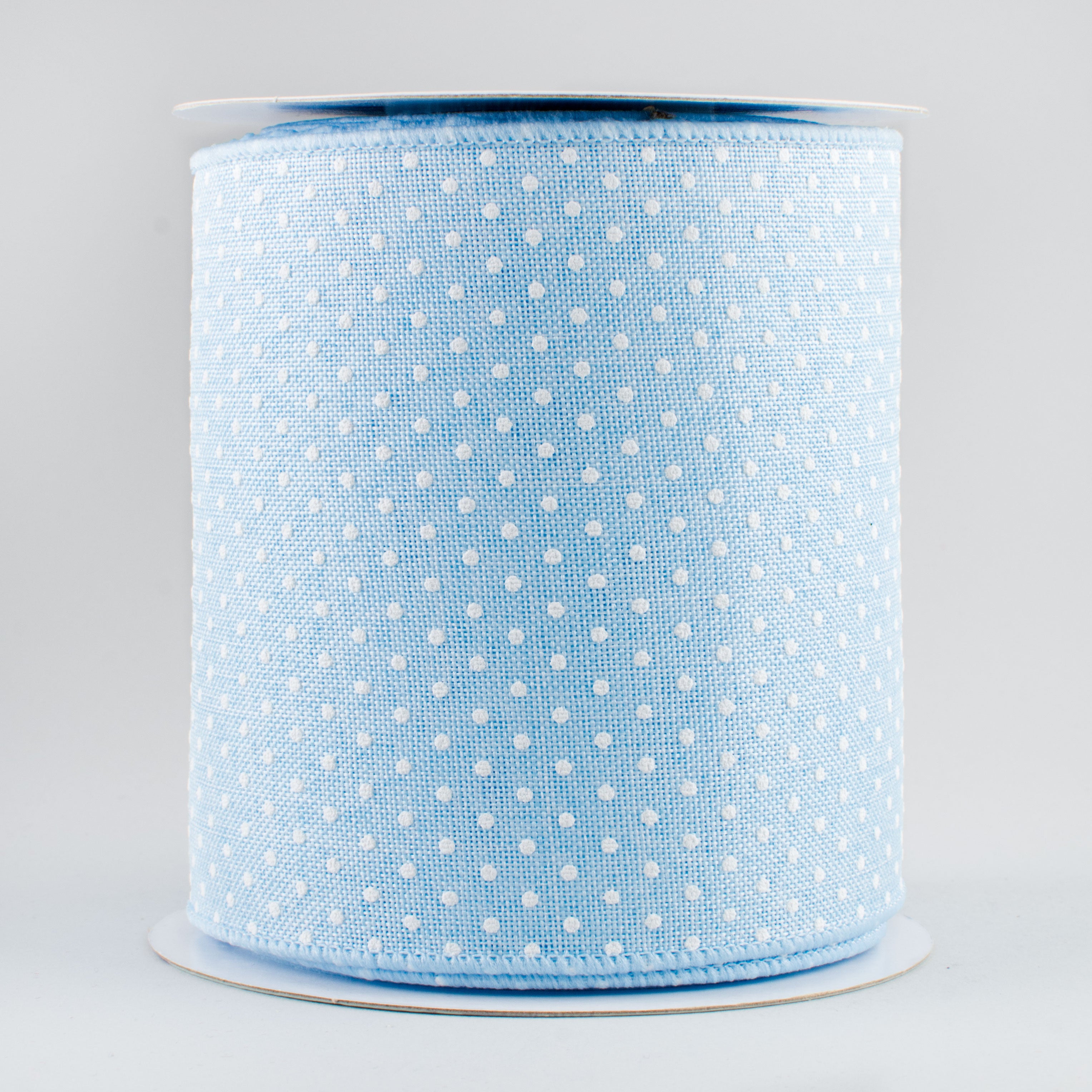 4" Swiss Dots Ribbon: Pale Blue & White (10 Yards)