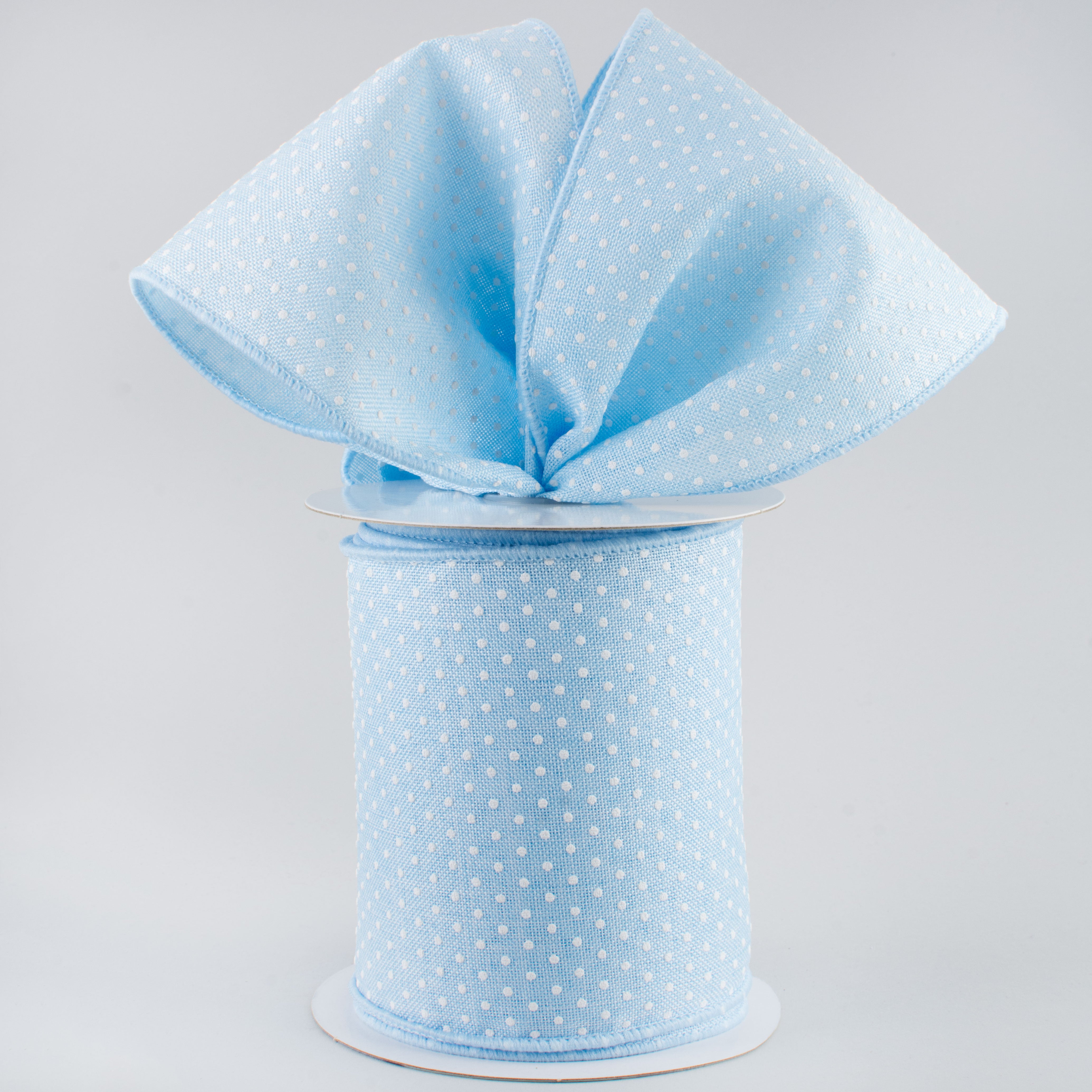 4" Swiss Dots Ribbon: Pale Blue & White (10 Yards) Lifestyle Photo