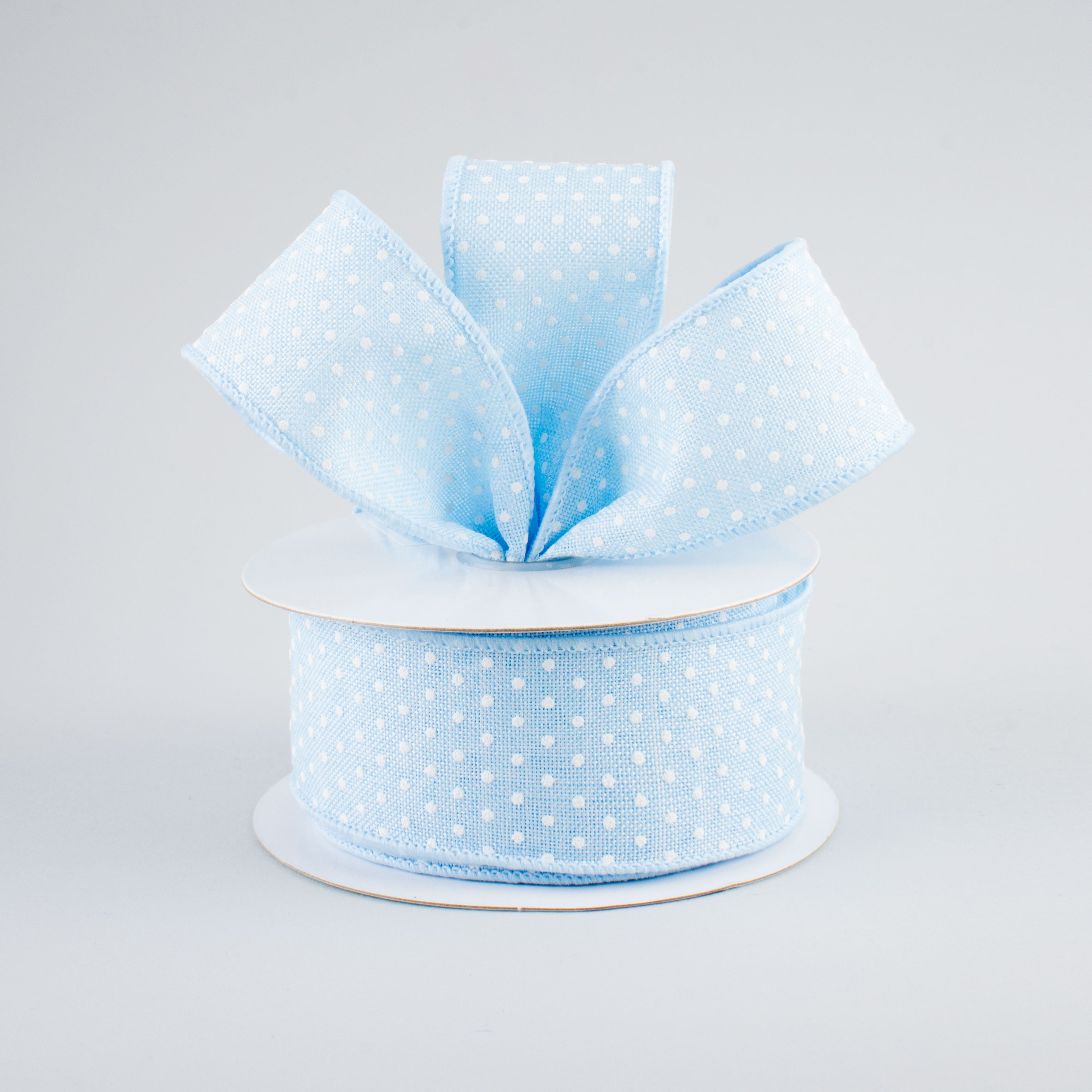 1.5" Swiss Dots Ribbon: Pale Blue & White (10 Yards) Lifestyle Photo