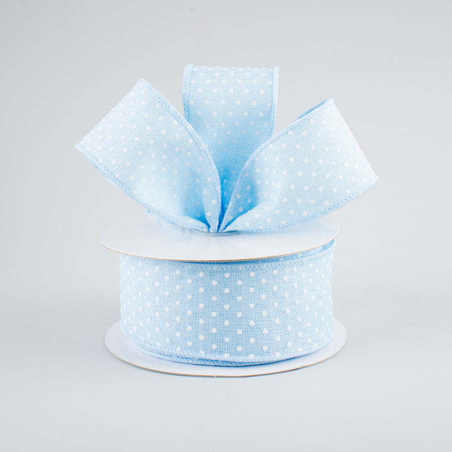 1.5" Swiss Dots Ribbon: Pale Blue & White (10 Yards) Lifestyle Photo