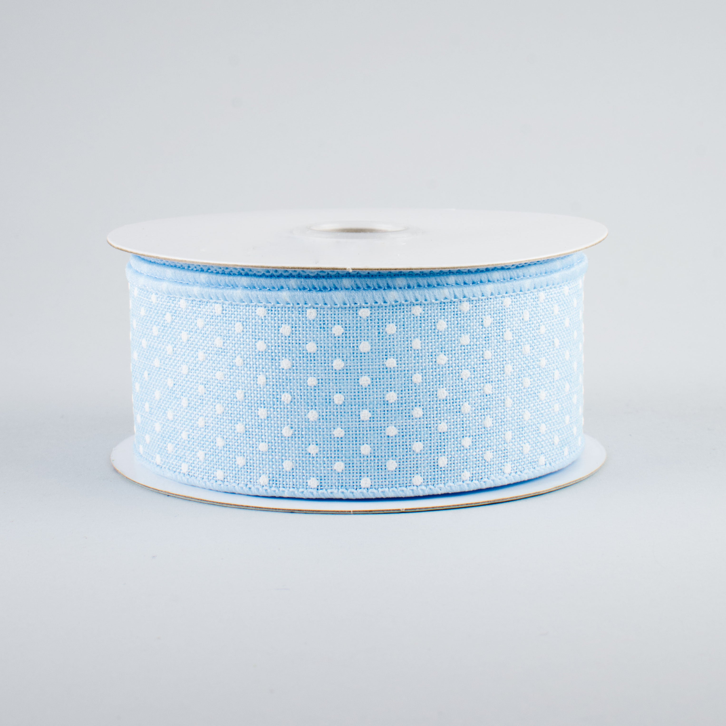 1.5" Swiss Dots Ribbon: Pale Blue & White (10 Yards)