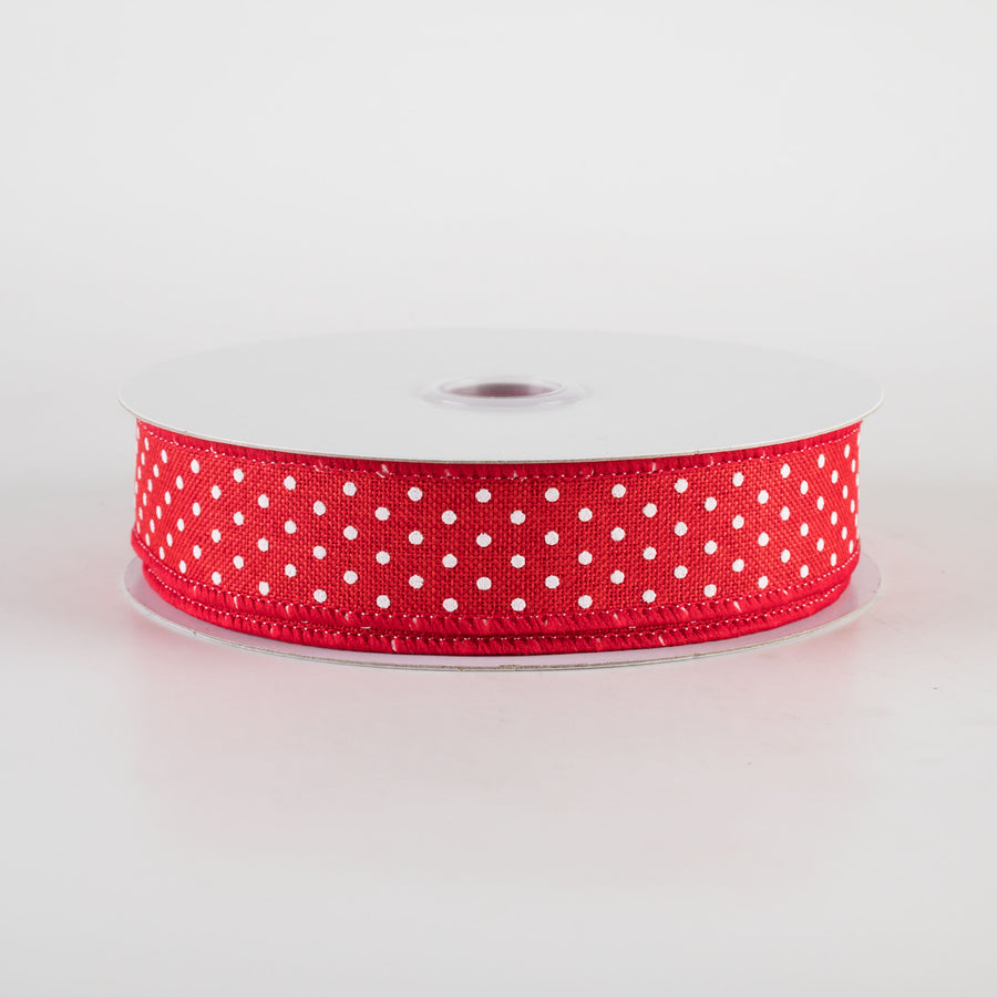 7/8" Swiss Dots Ribbon: Red & White (10 Yards)