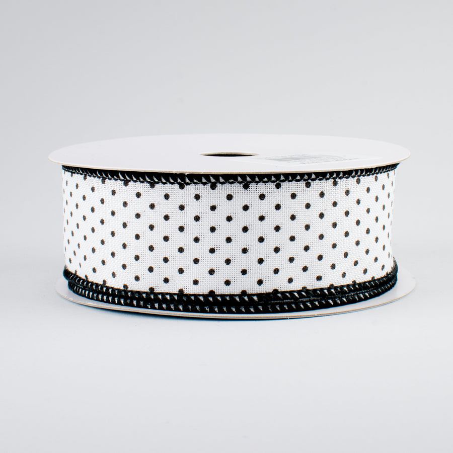 1.5" Swiss Dots Ribbon: White & Black (10 Yards)