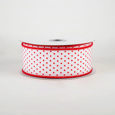 1.5" Swiss Dots Ribbon: White & Red (10 Yards)