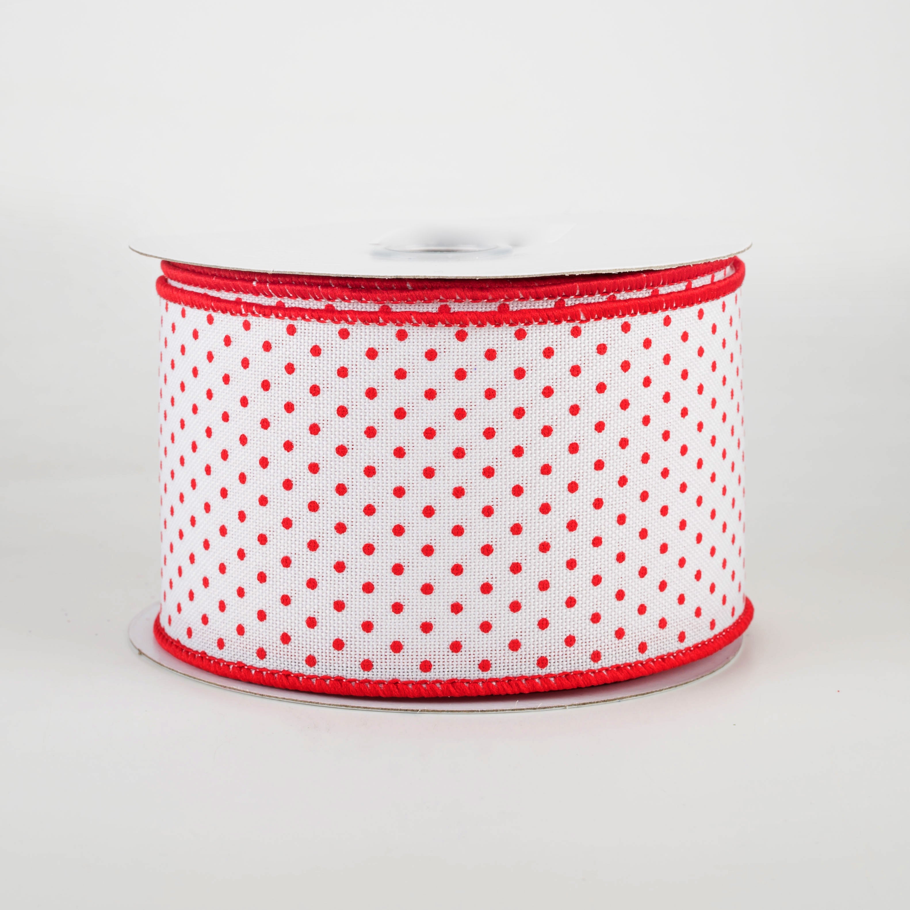 2.5" Swiss Dots Ribbon: White & Red (10 Yards)