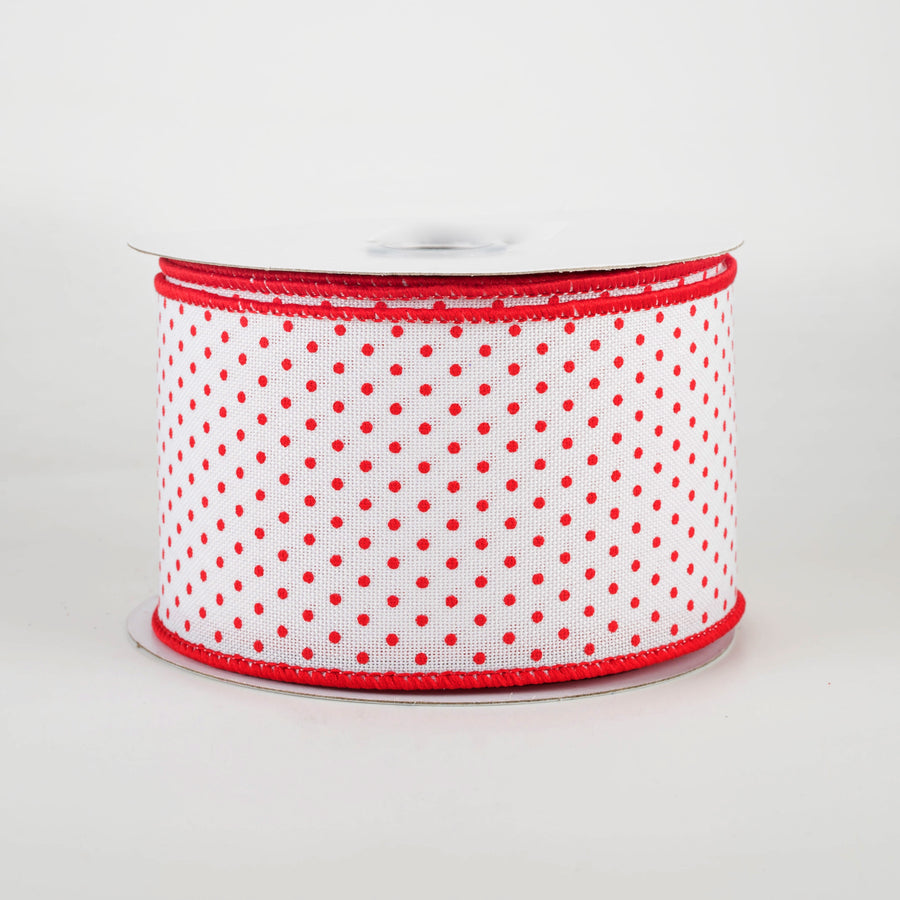 2.5" Swiss Dots Ribbon: White & Red (10 Yards)