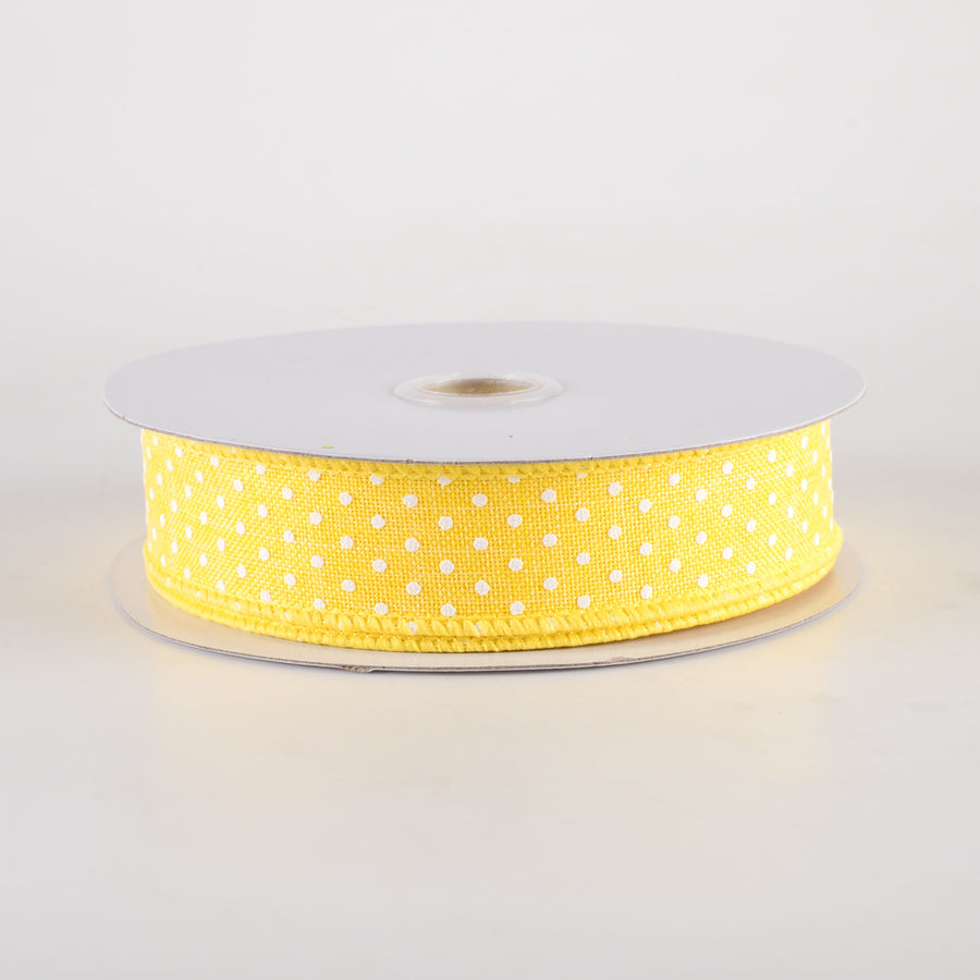 7/8" Swiss Dots Ribbon: Yellow & White (10 Yards)